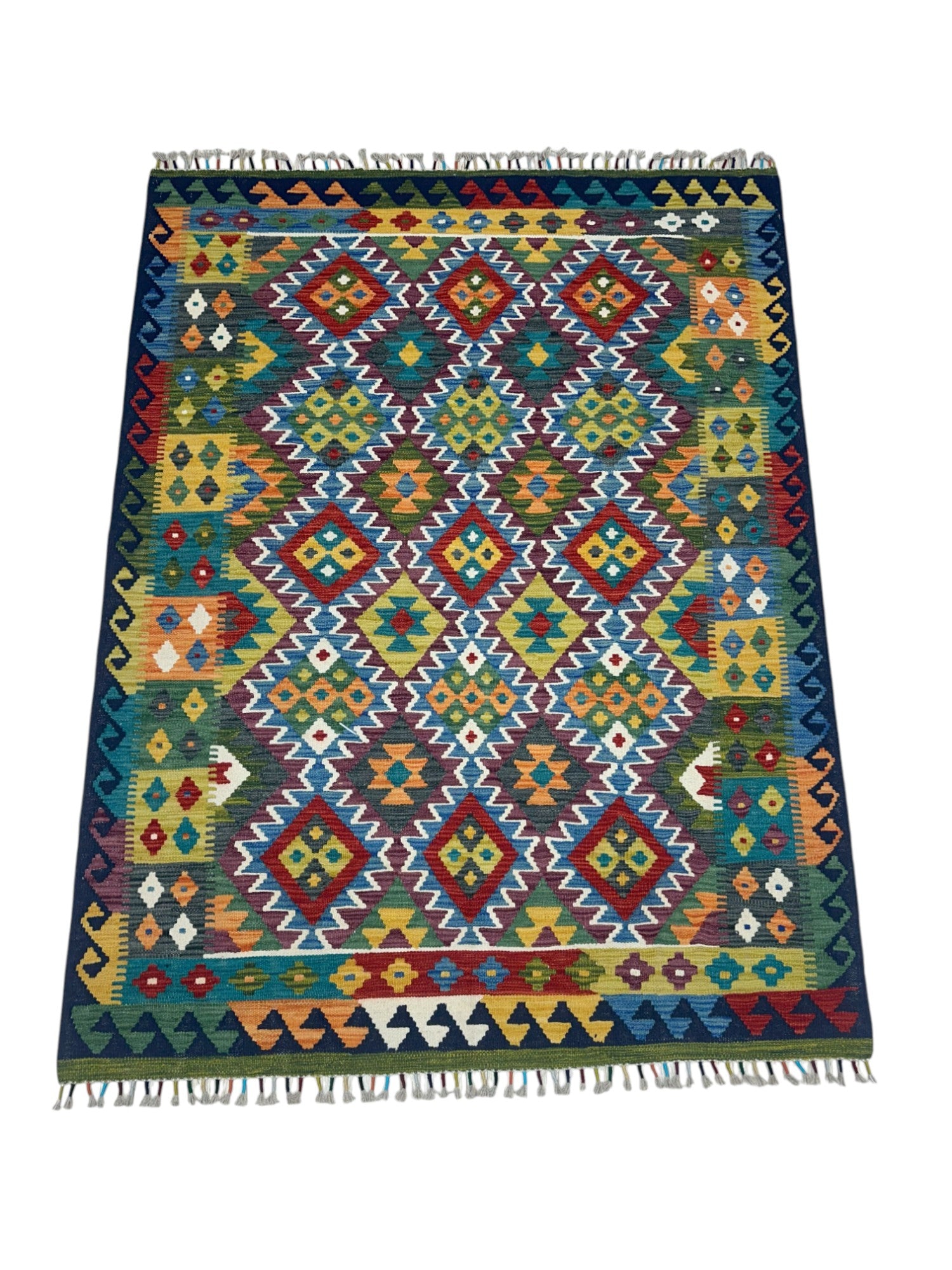 Hand-Woven Afghani Kilim Wool Rug 5' x 6'5"