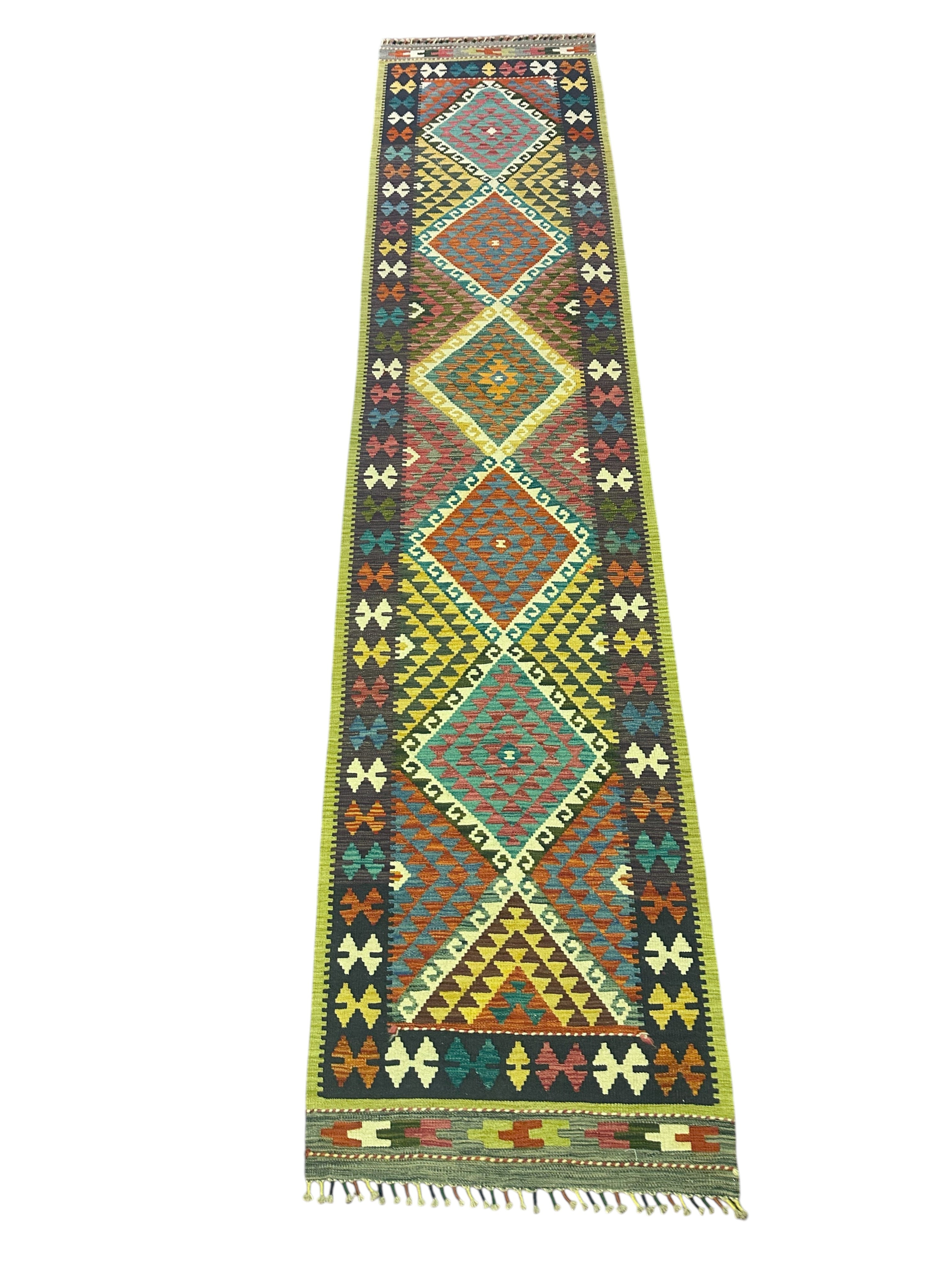 Hand-Woven Afghani Kilim Wool Rug 2'8" x 12'