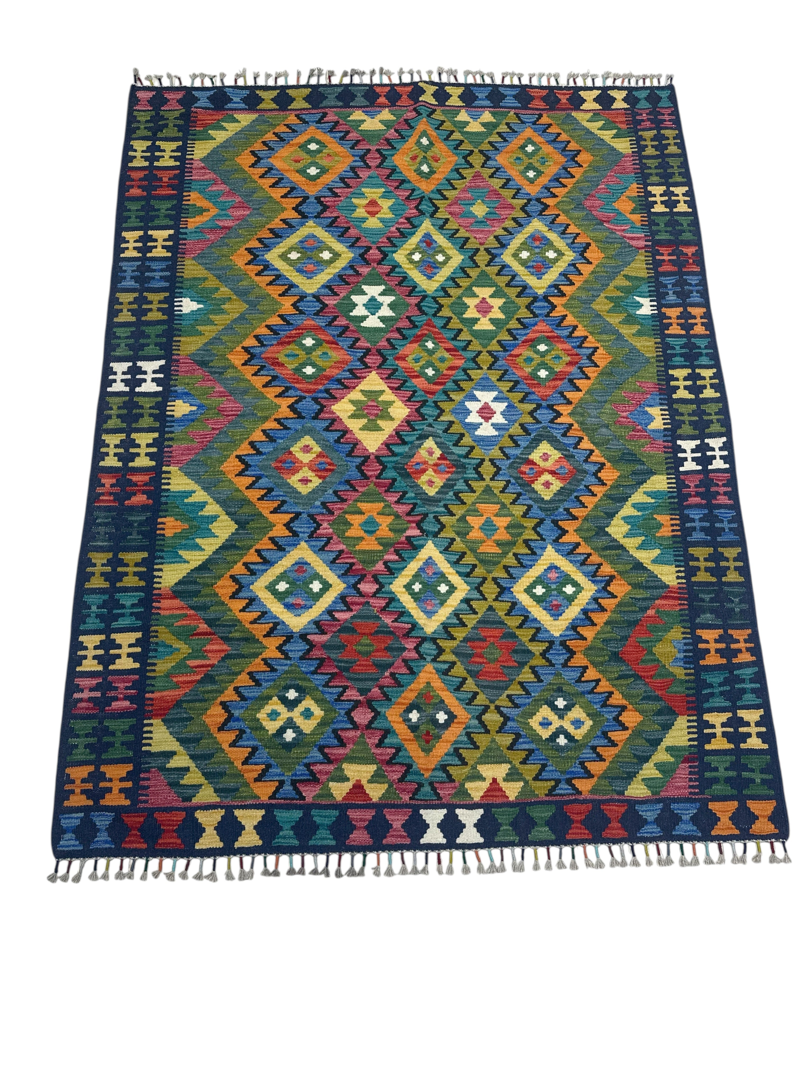 Hand-Woven Afghani Kilim Wool Rug 5’1” x 6'7"