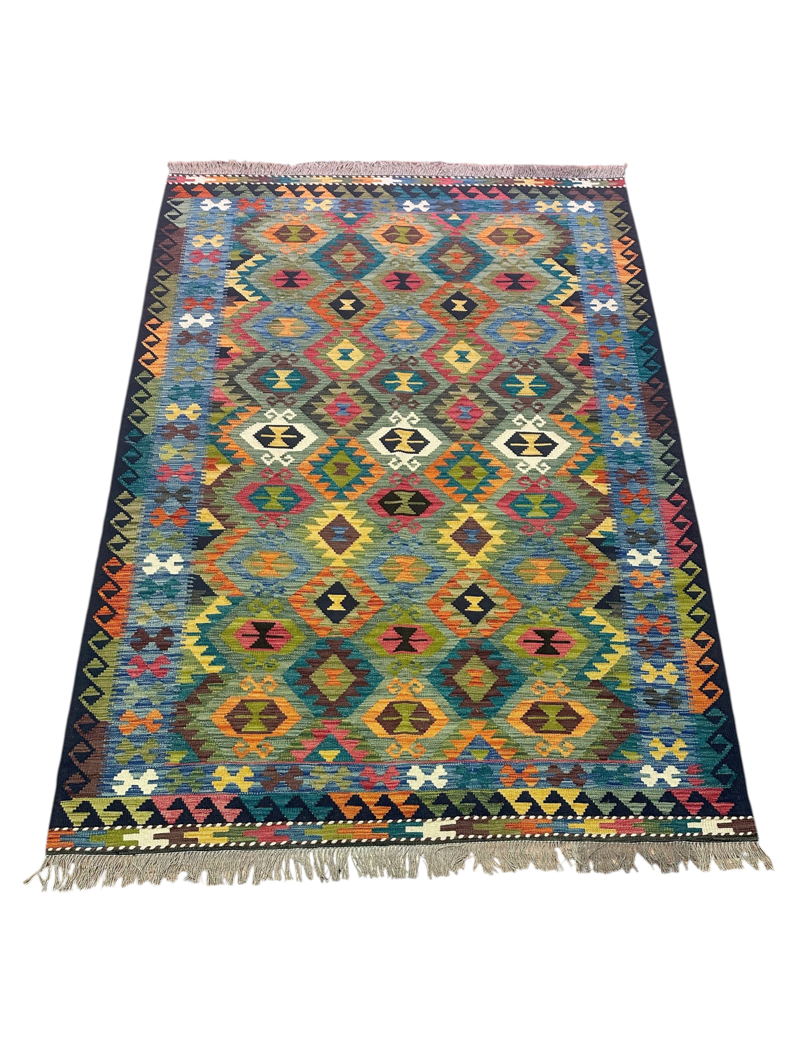 Hand-Woven Afghani Kilim Wool Rug 5'9" x 8'4"