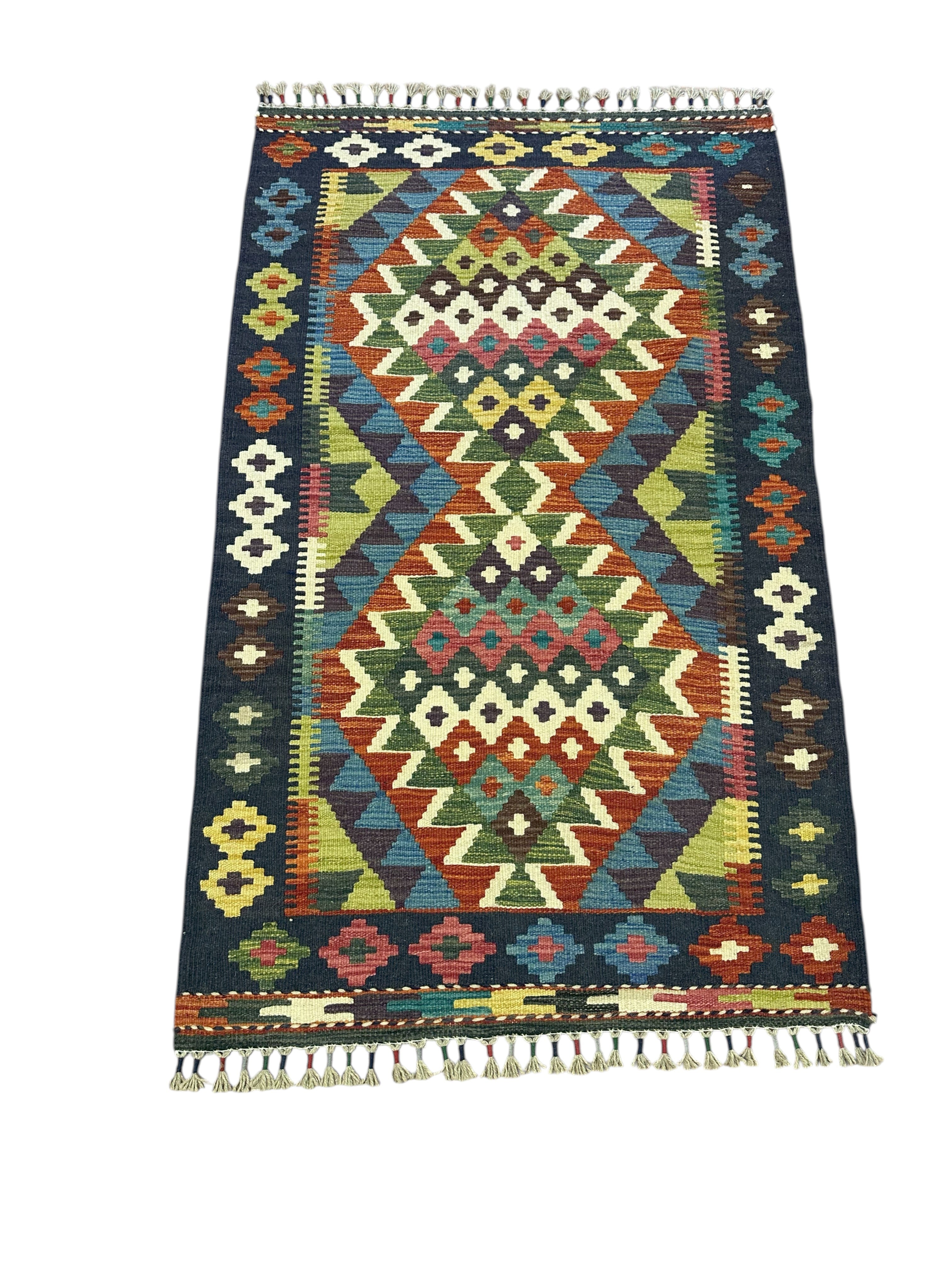 Hand-Woven Afghani Kilim Wool Rug 2'9" x 4'6"