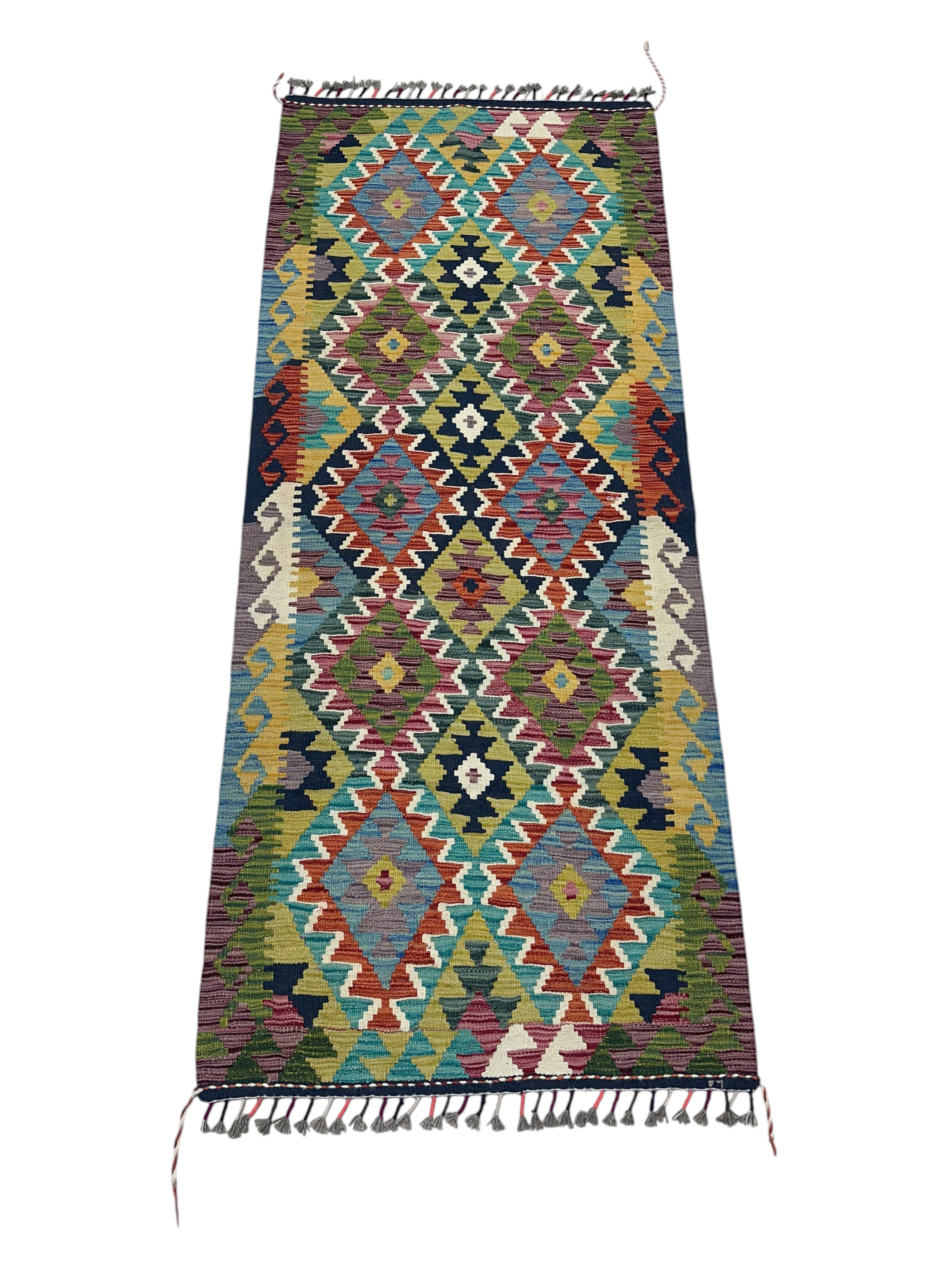 Hand-Woven Afghani Kilim Wool Rug 2'10" x 7'1"