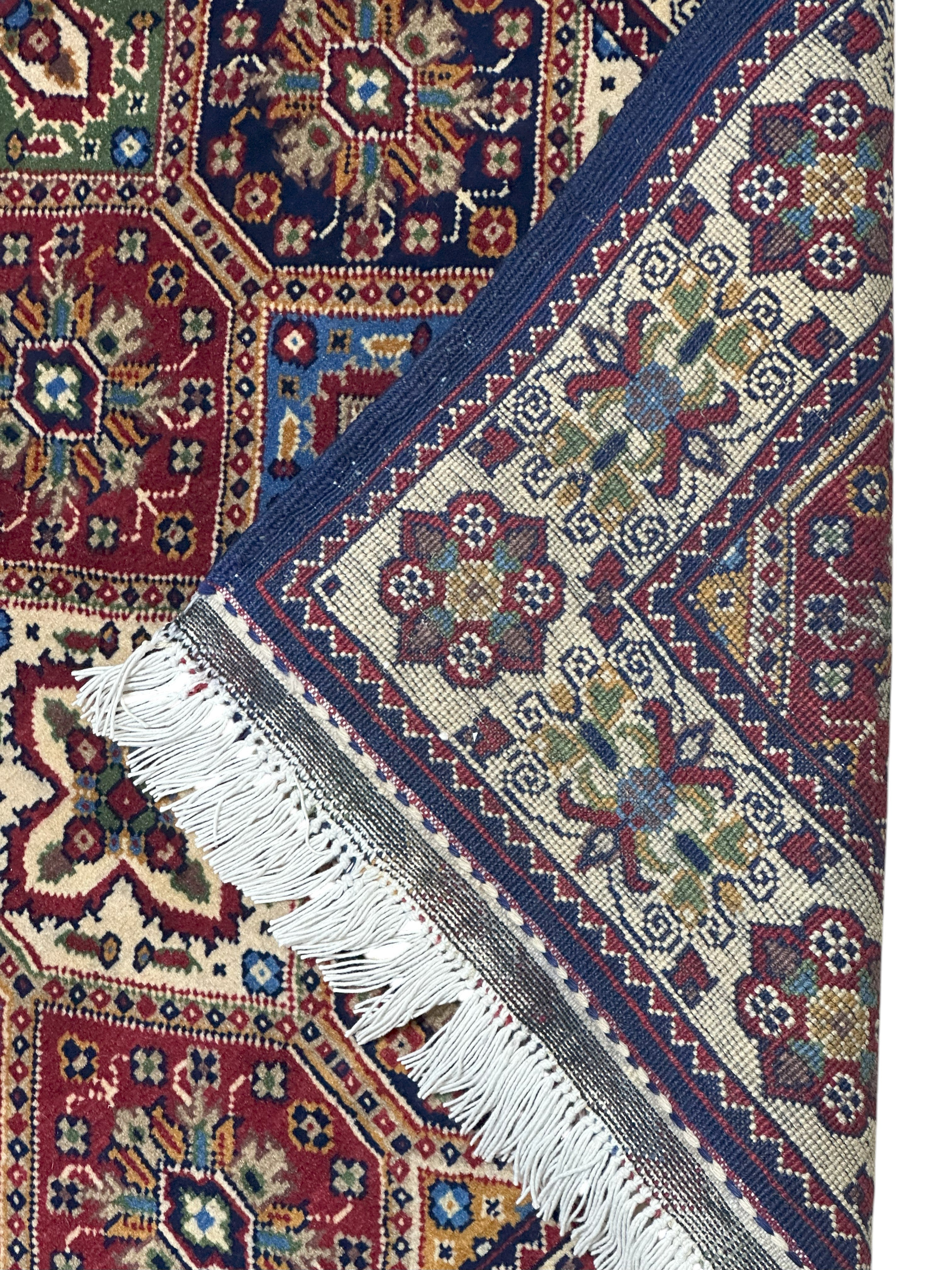 Hand-Knotted Afghani Kashi Wool Rug Cream,Red,Blue 2'11" x 6'4"
