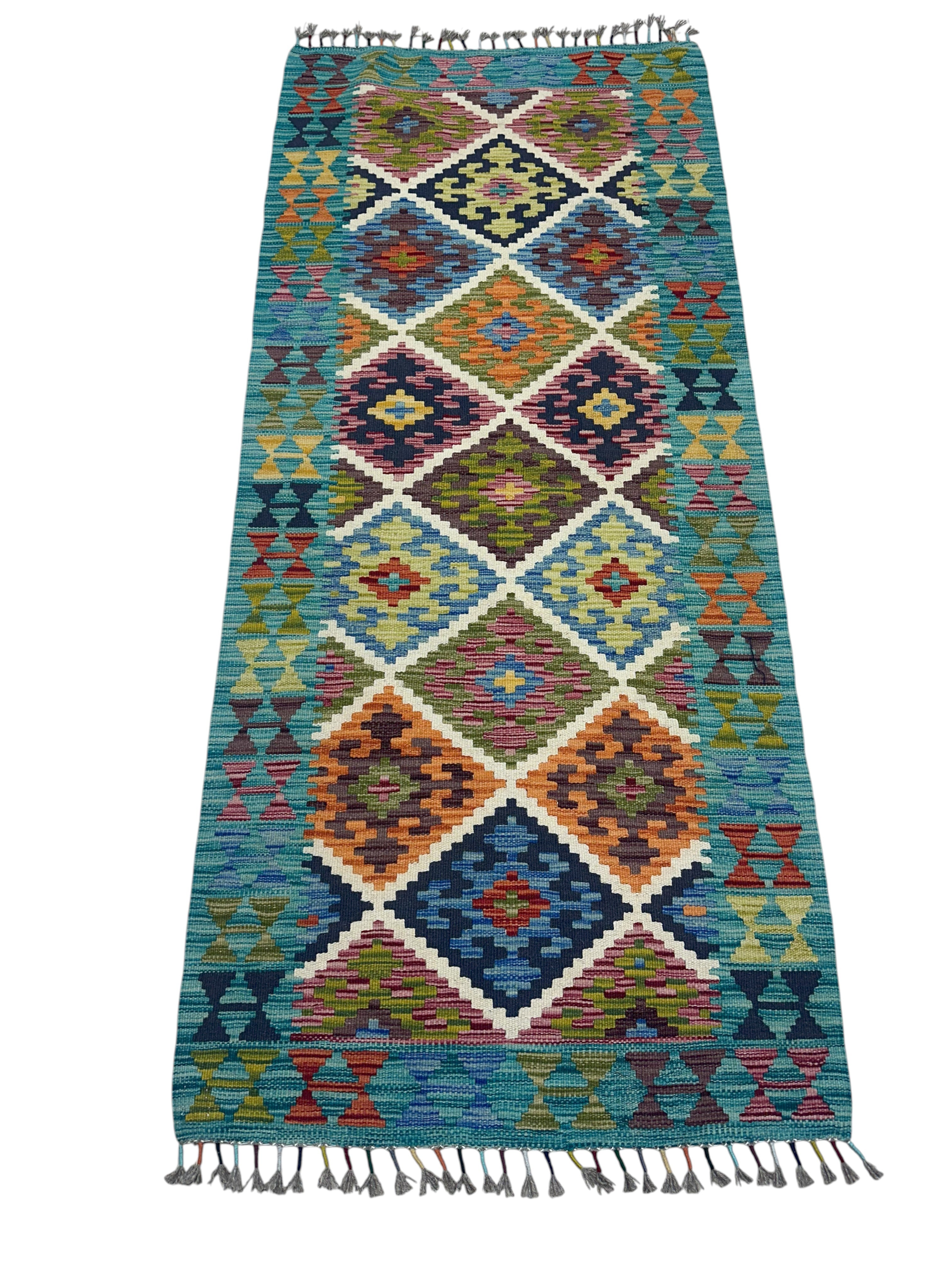 Hand-Woven Afghani Kilim Wool Rug 2'8" x 6'6"