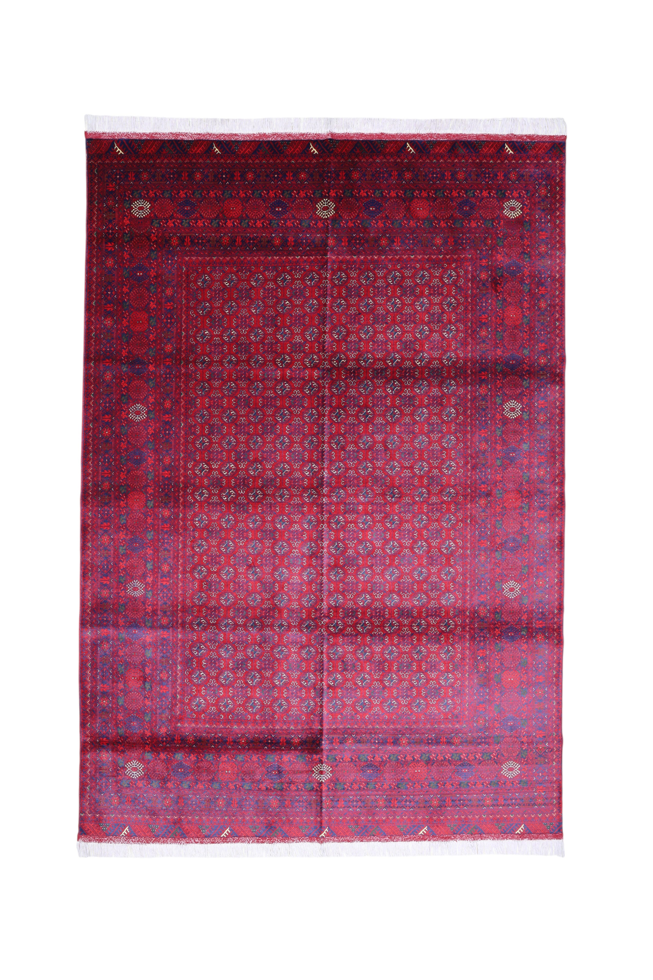 Hand-Knotted Bokhara Afghani Wool Rug | Red 6'8" x 9'6"