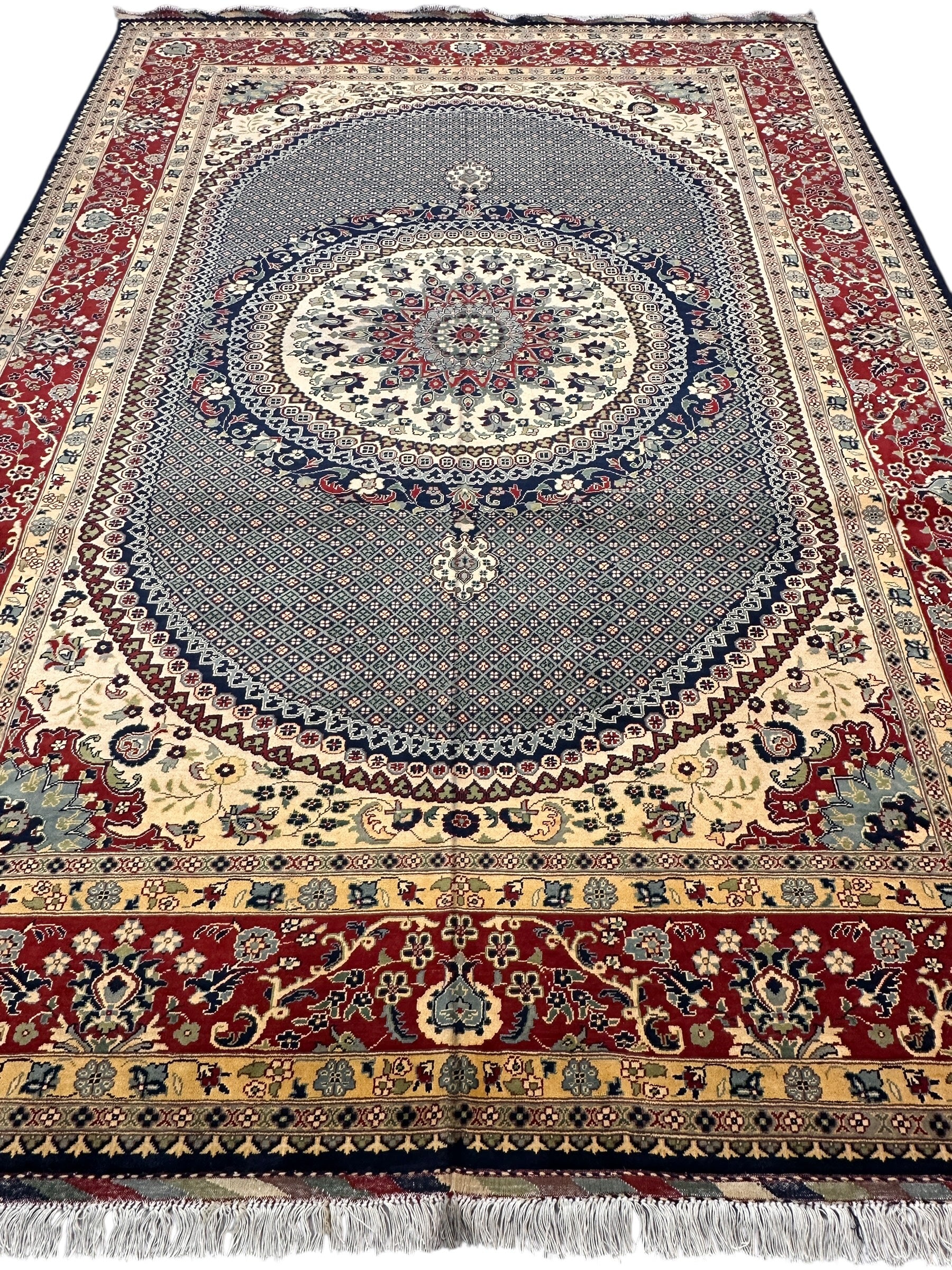 Hand-Knotted Afghani Rezmahi Wool Rug | Tabriz Mahi Design | 9′ x 12′