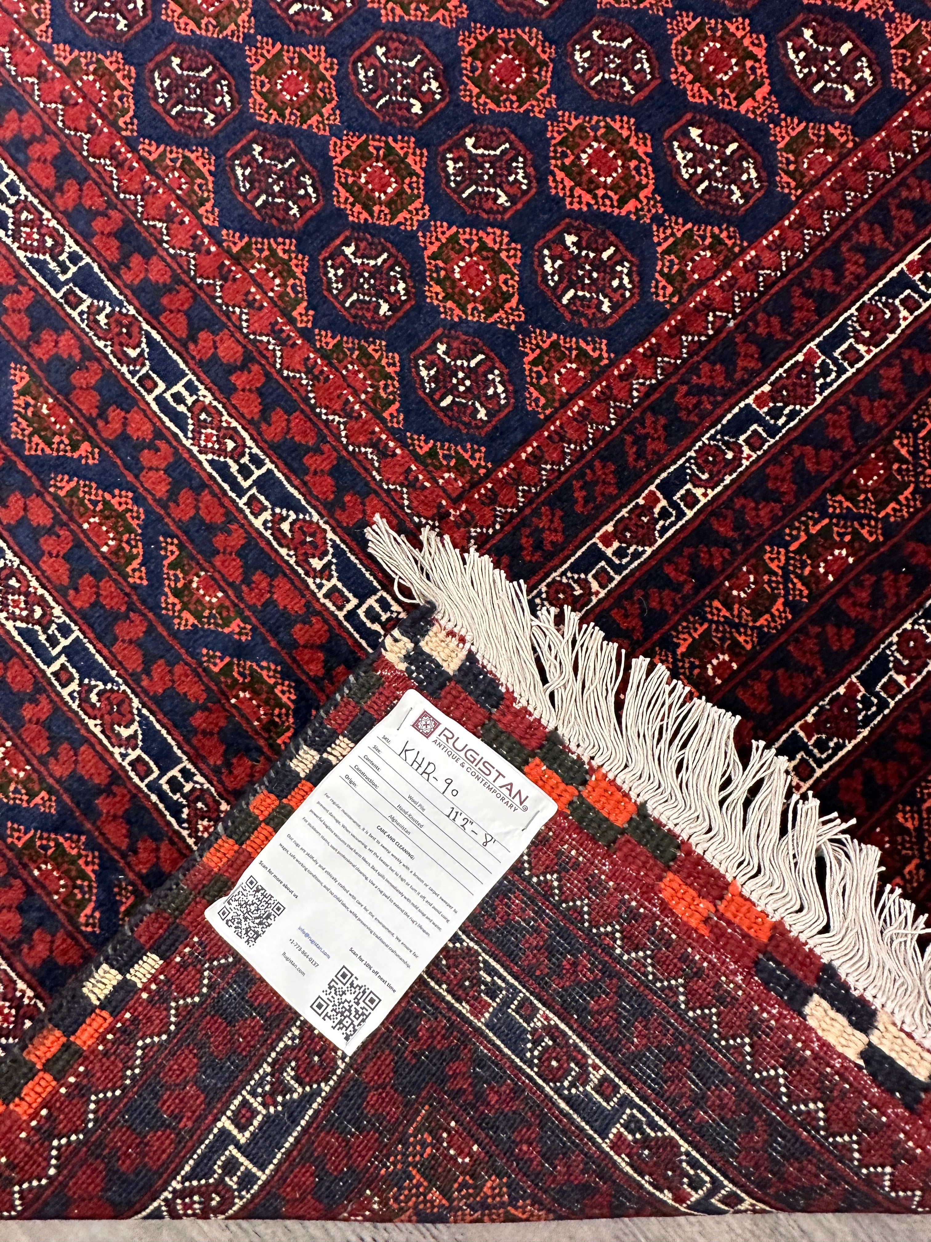 Hand-Knotted Afghani Khwaja Rushna Wool Rug | All-Over Pattern | 8′ x 11′