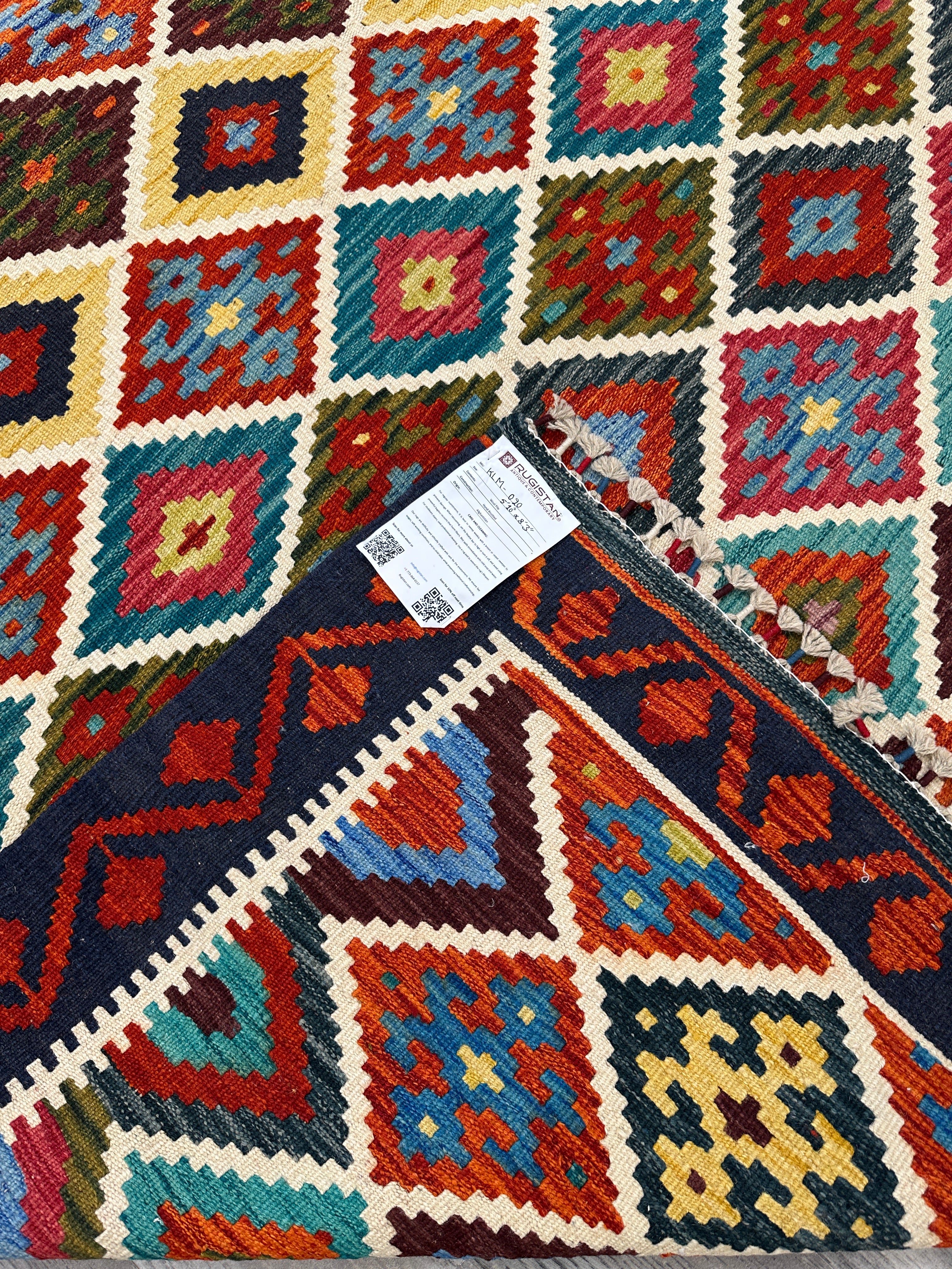 Hand-Woven Afghani Kilim Wool Rug 5'10" x 8'3"