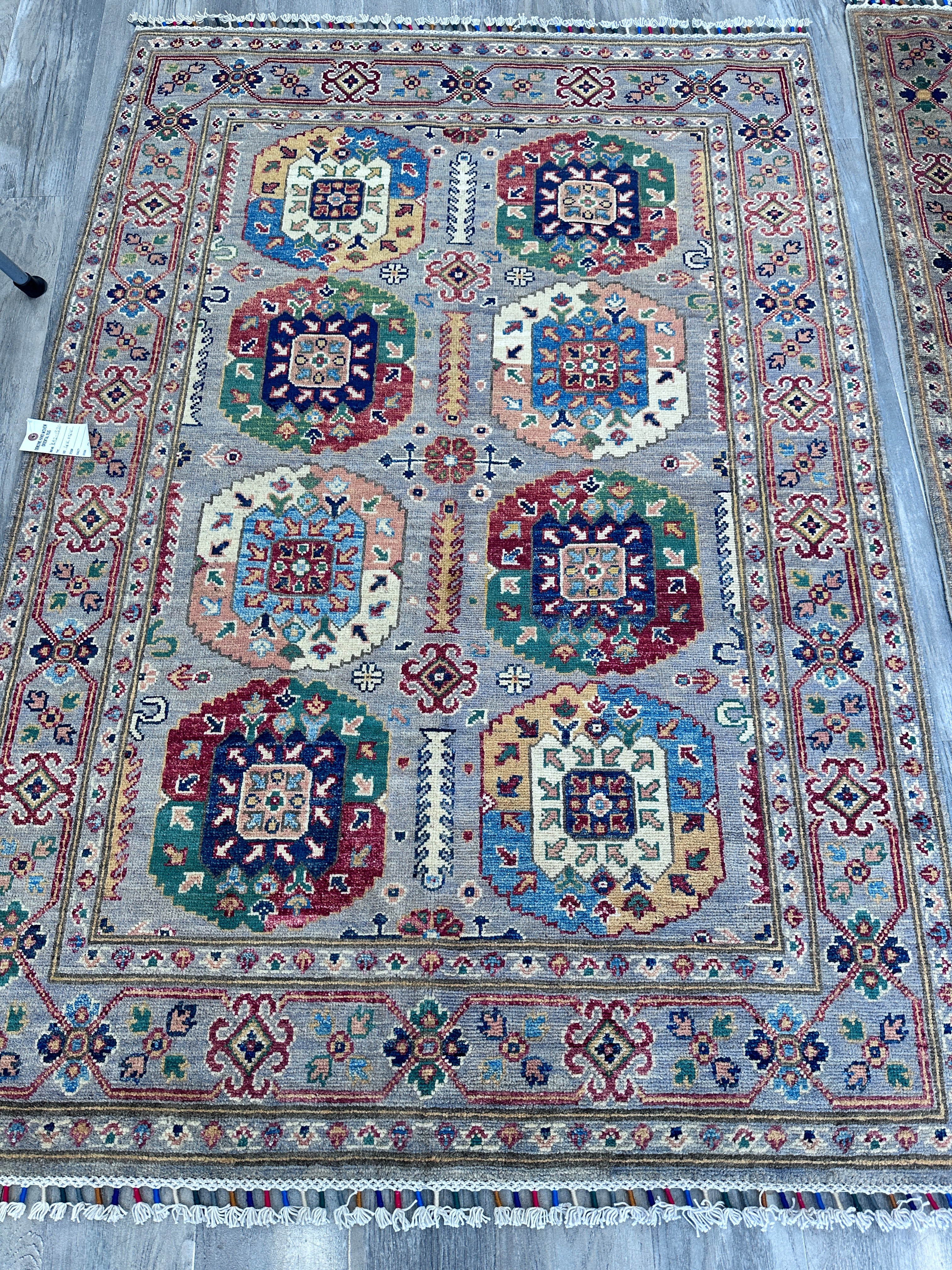Hand-Knotted Afghani Kazak Wool Rug – 4’1″  x  5’11″