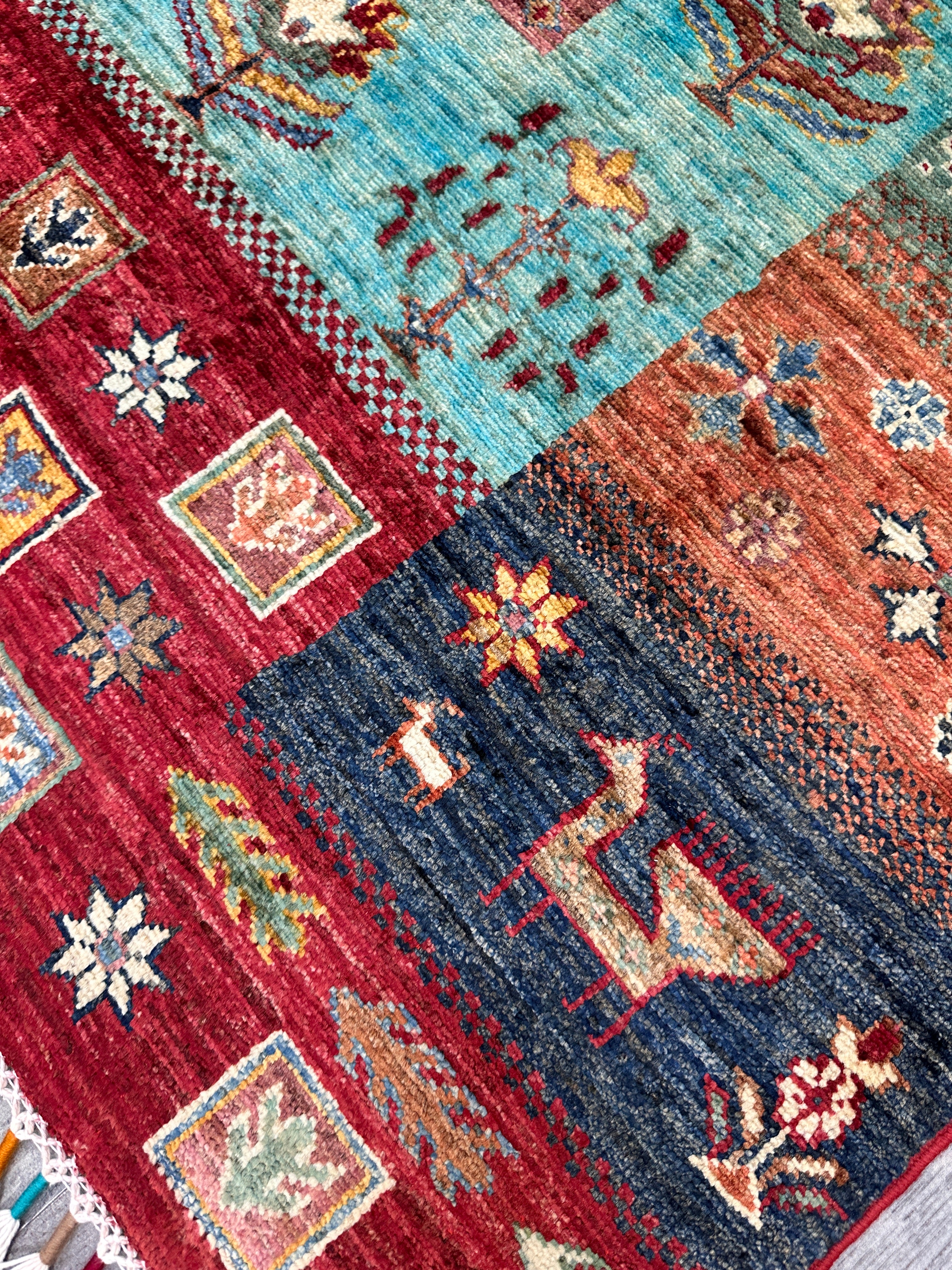 Hand-Knotted Afghani Chobi Ghazni Wool Rug | Gabbeh Design | 6′ x 8′