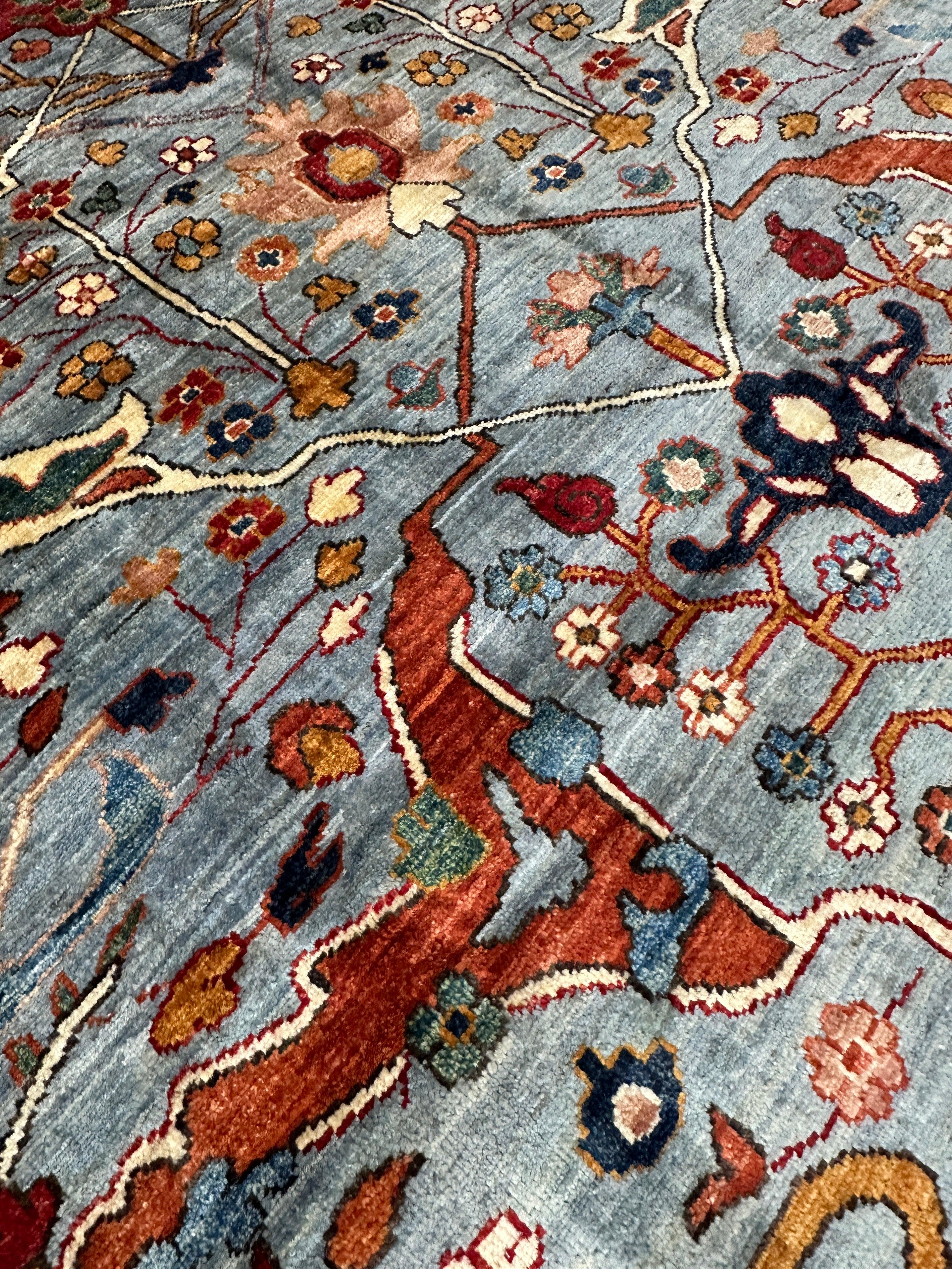 Hand-Knotted Trasitional Serapi Ghazni Wool Rug – 9’1” x 12’ – Intricate Floral Design