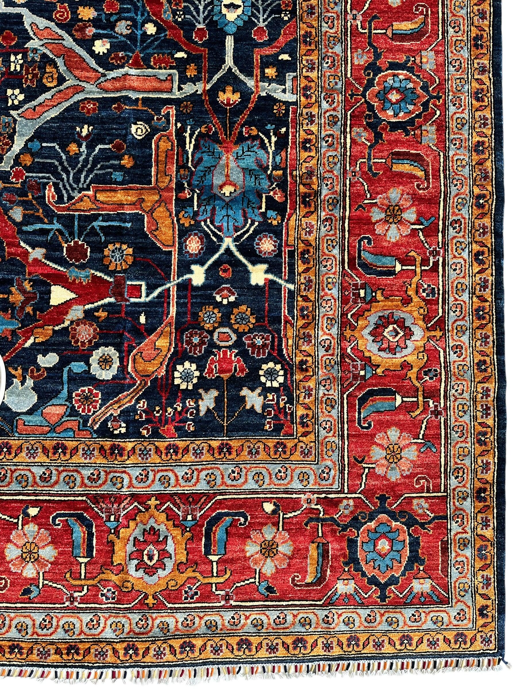 Hand-Knotted Afghani Bidjar Wool Rug – 9’x12’ – Intricate Geometric & Floral Motifs