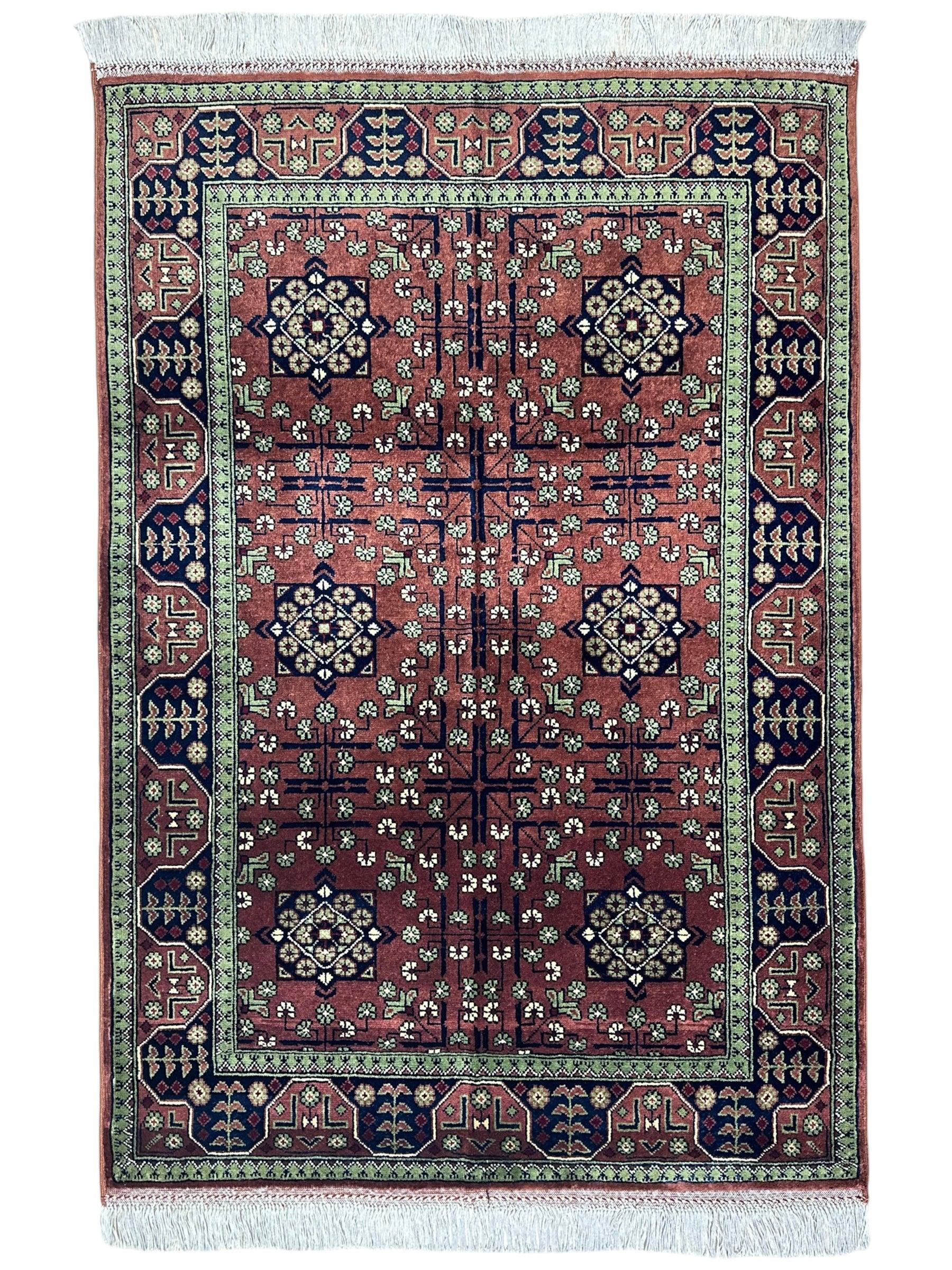 Hand-Knotted Bukharayi Rug – Brown 59” x 40” | Traditional Afghan Wool Rug
