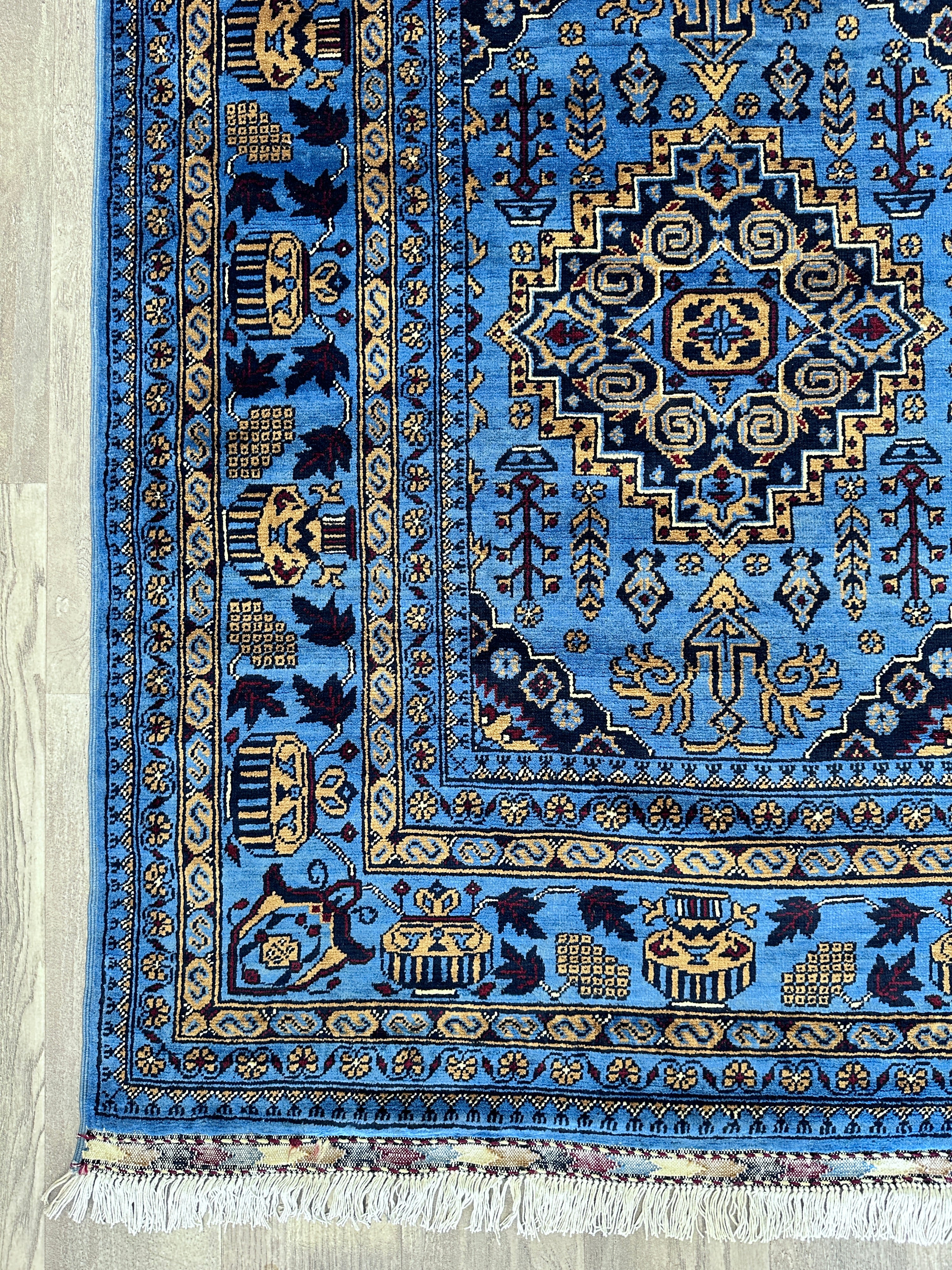 Hand-Knotted Afghani Zerkhaki Wool Rug – 6’7″  x  9’9″