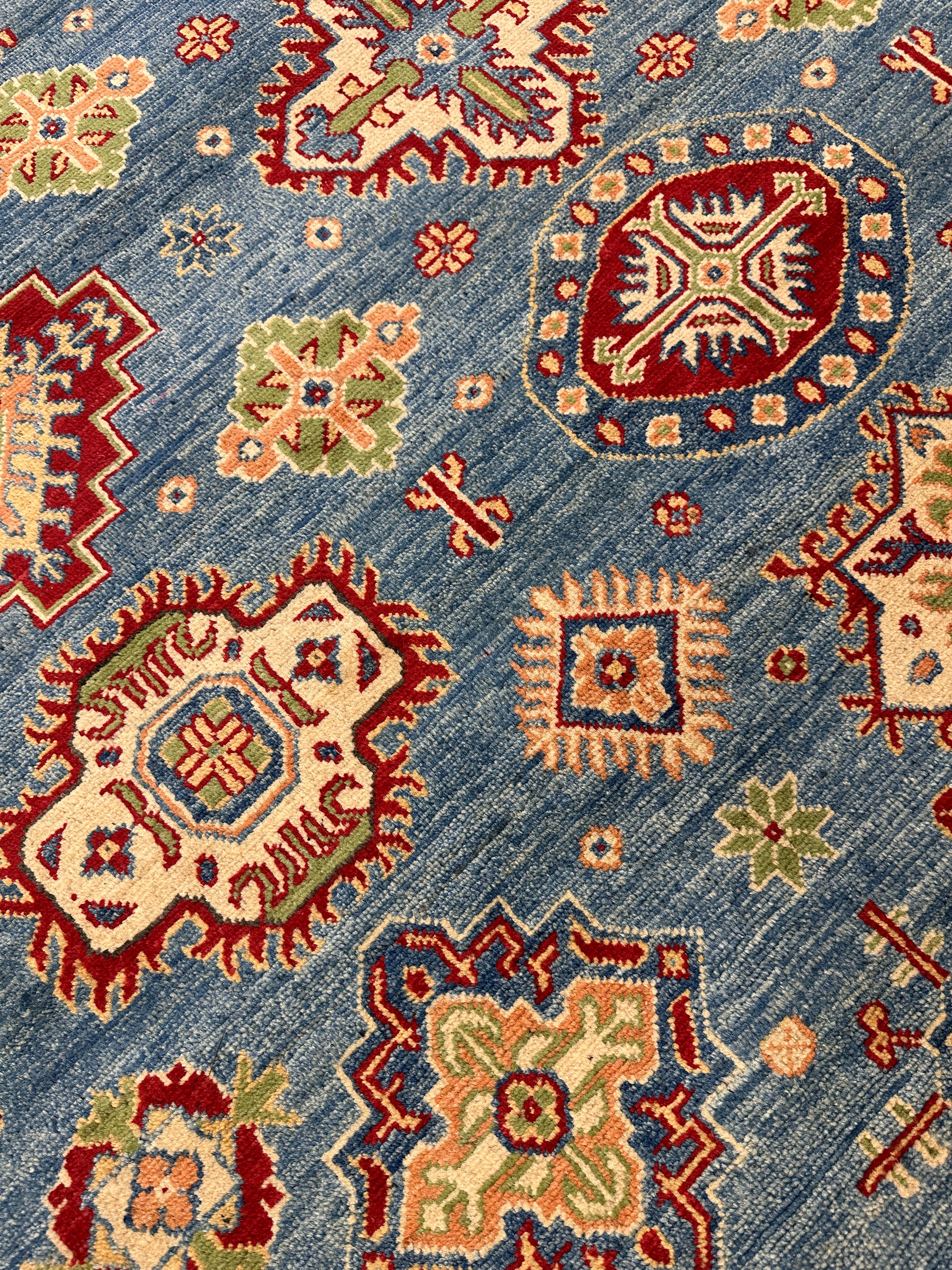 Hand-Knotted Afghani Kazak Wool Rug | Geometric Medallion | 8′4″ x 10′6″