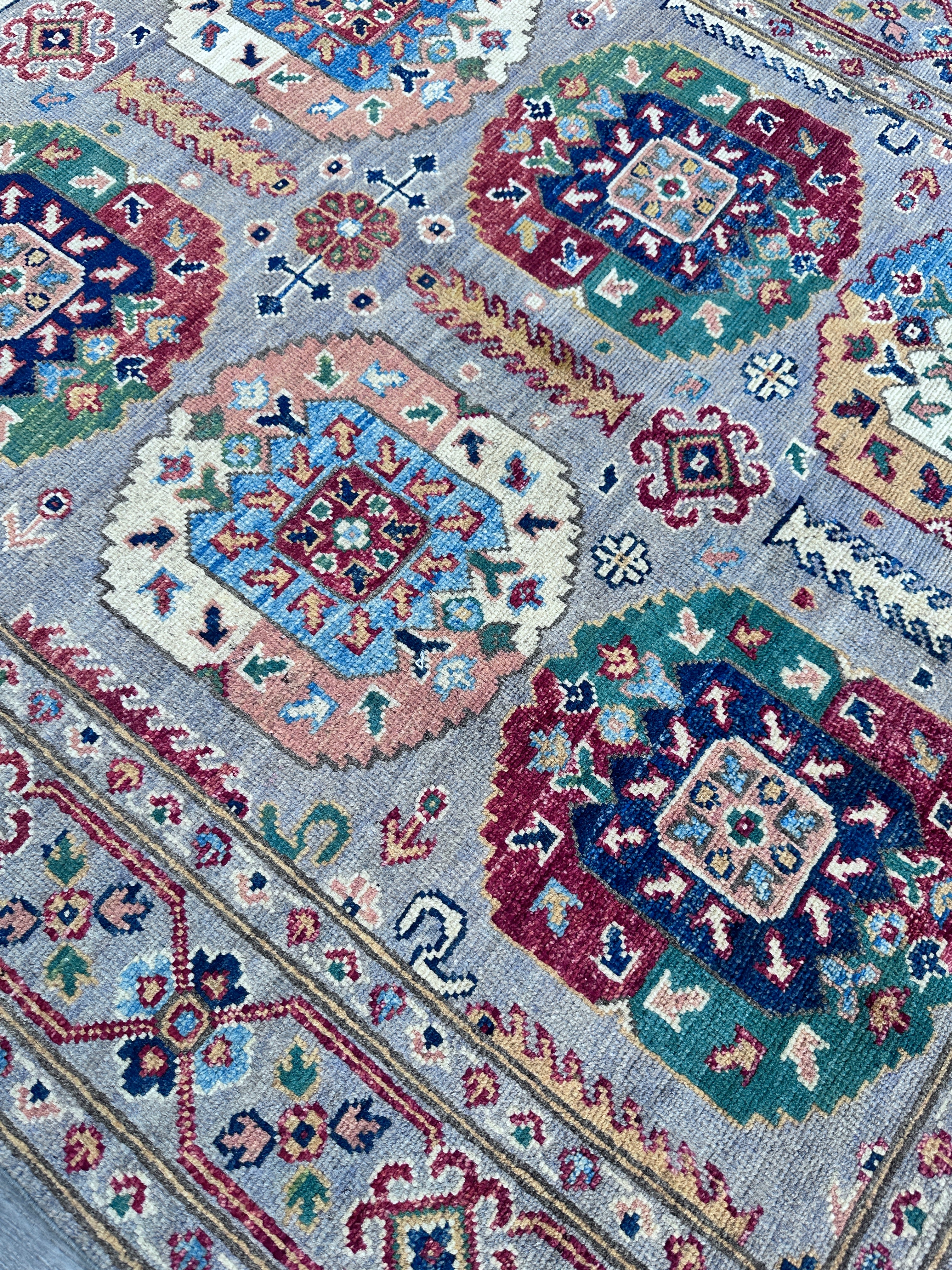 Hand-Knotted Afghani Kazak Wool Rug – 4’1″  x  5’11″