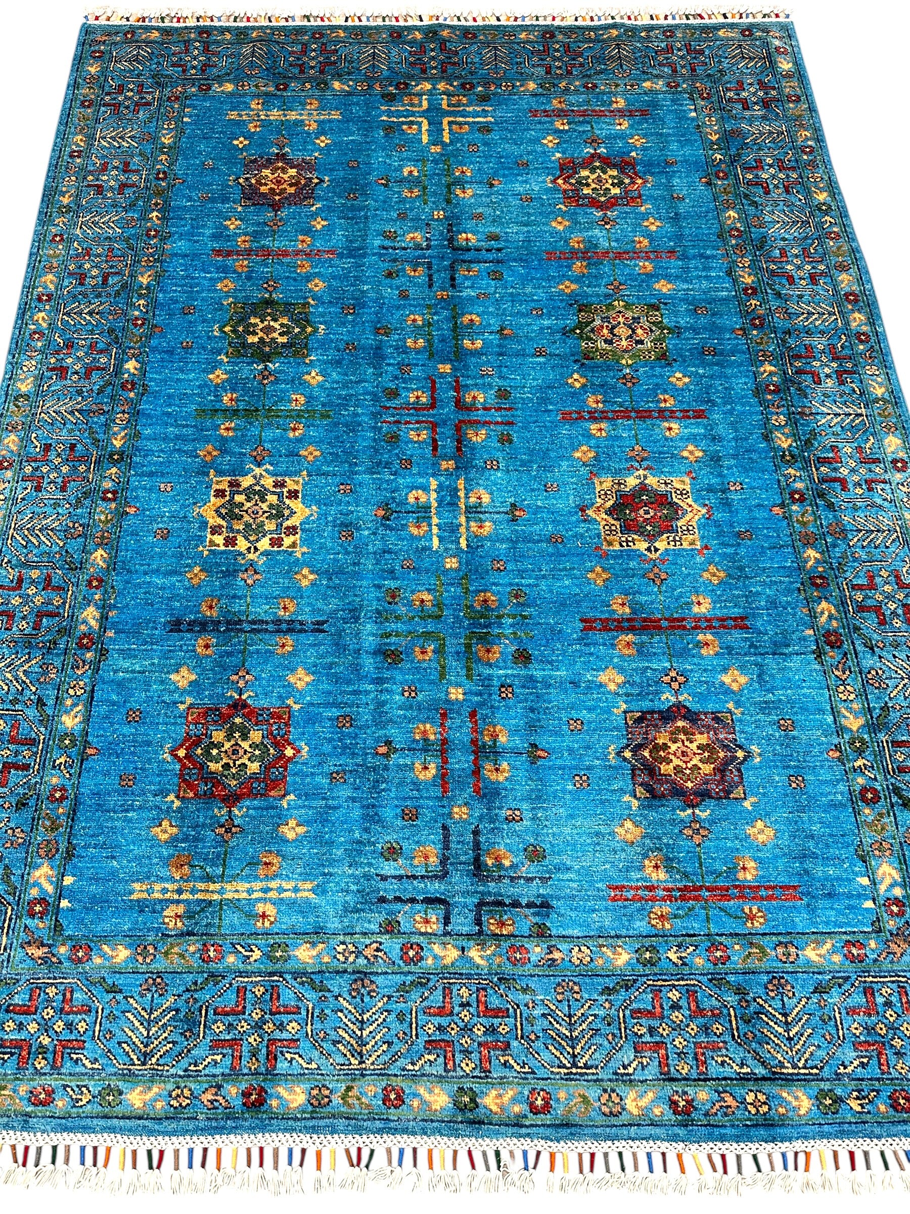 Hand-Knotted Afghani Chobi Ghazni Wool Rug | Geometric Design | 5′ x 7′