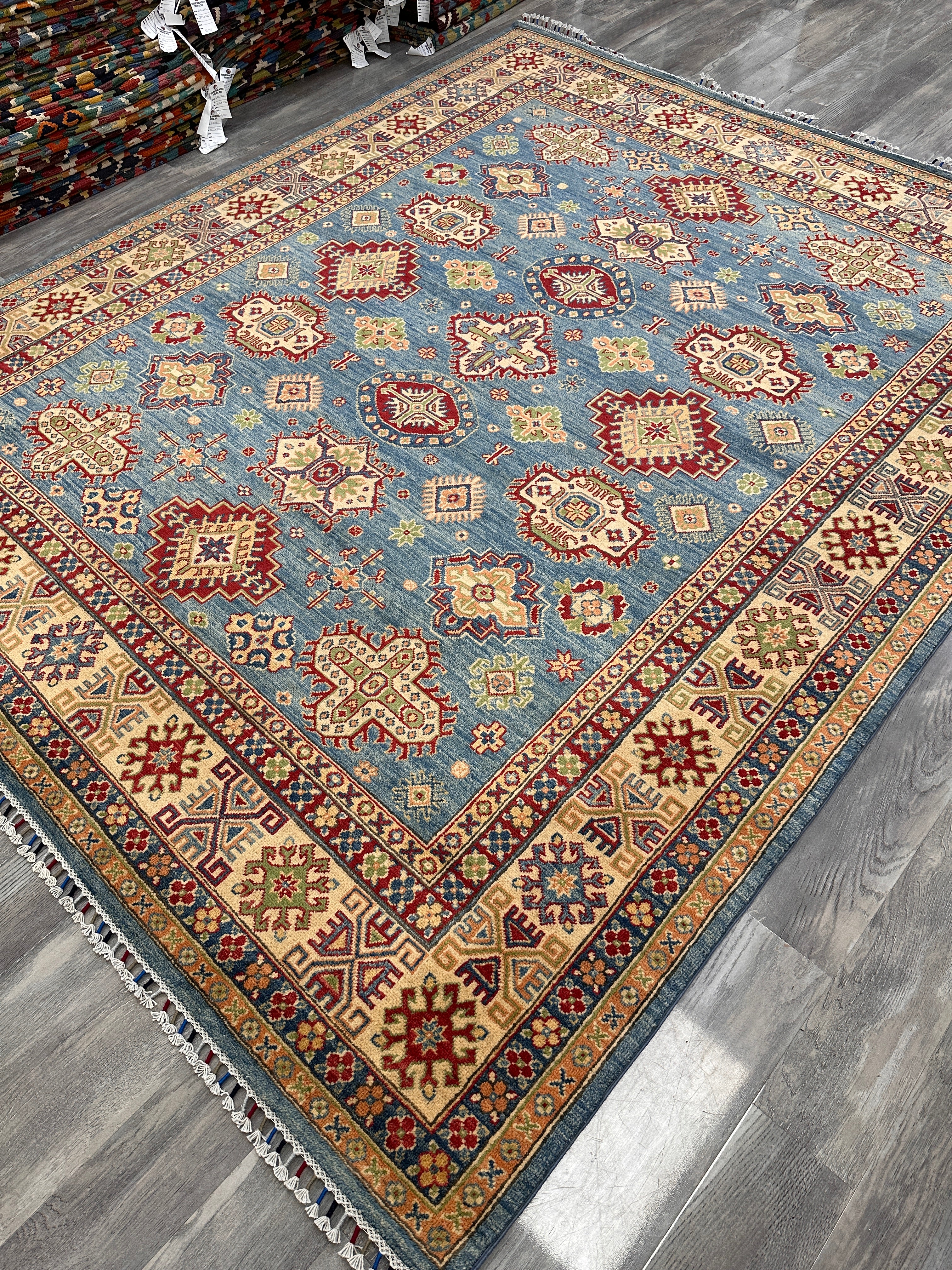 Hand-Knotted Afghani Kazak Wool Rug | Geometric Medallion | 8′4″ x 10′6″