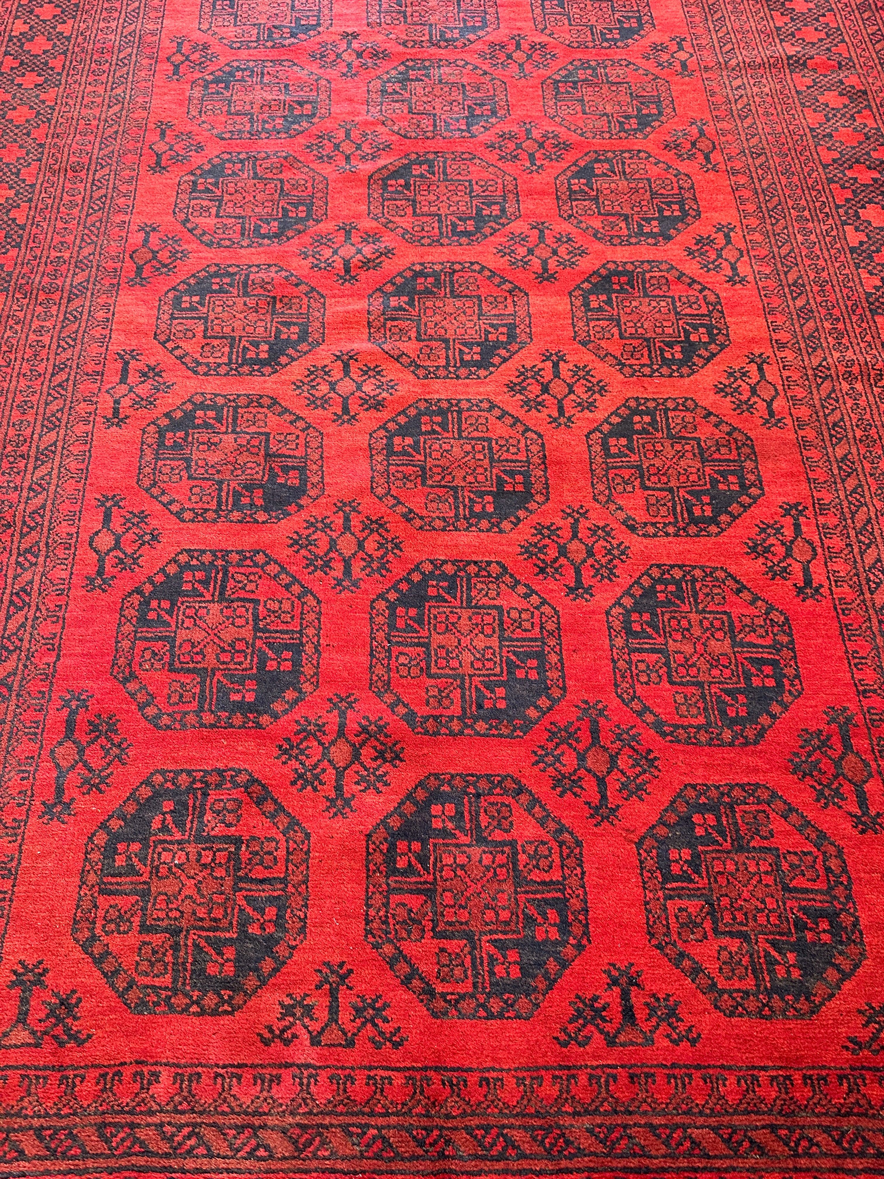 Hand-Knotted Afghani Fil pai Wool Rug Red,Dark Blue 6'5" x 9'1"