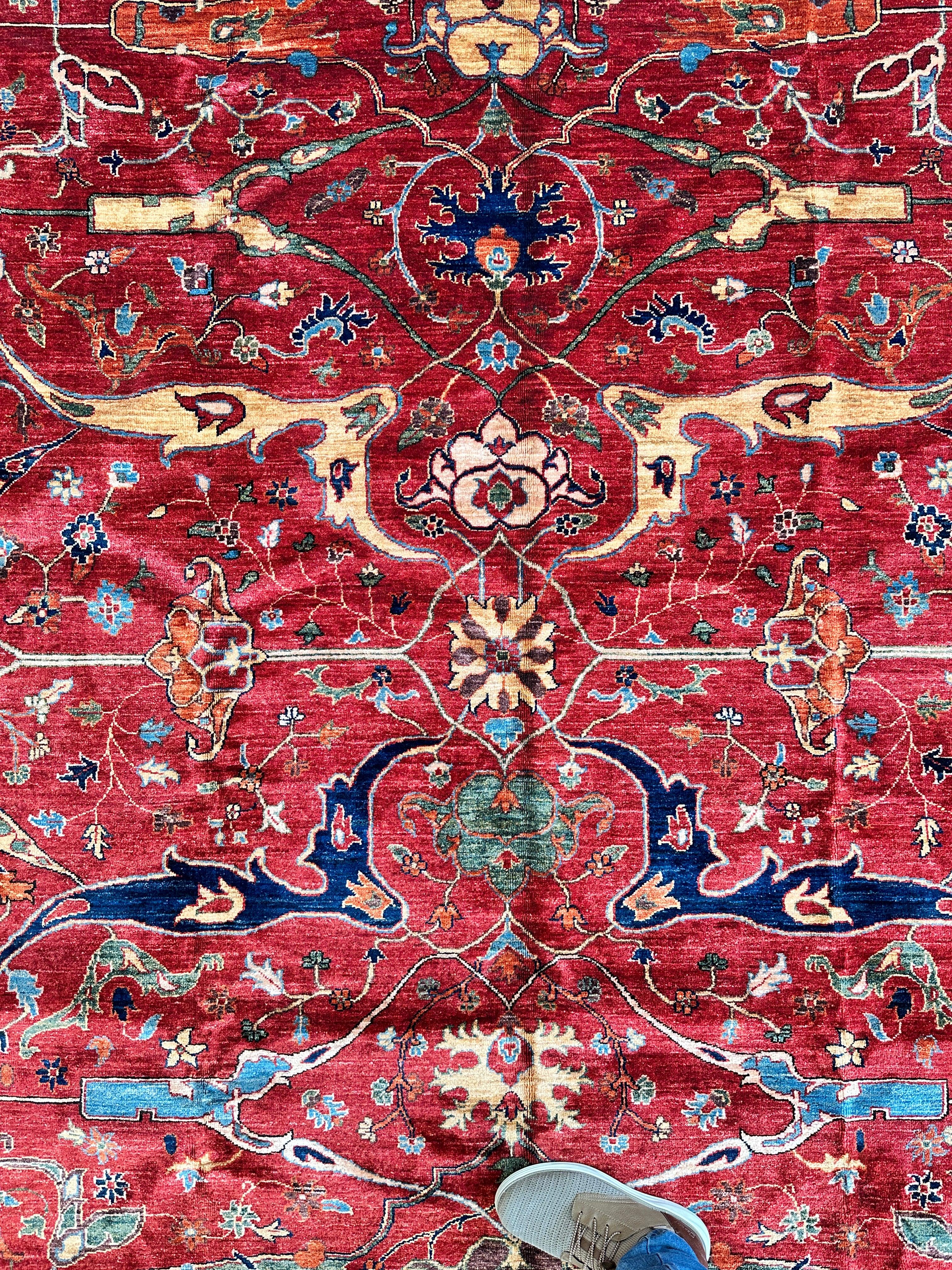 Hand-Knotted Afghani Bidjar Wool Rug – 9’x12’6” – Intricate Geometric & Floral Motifs