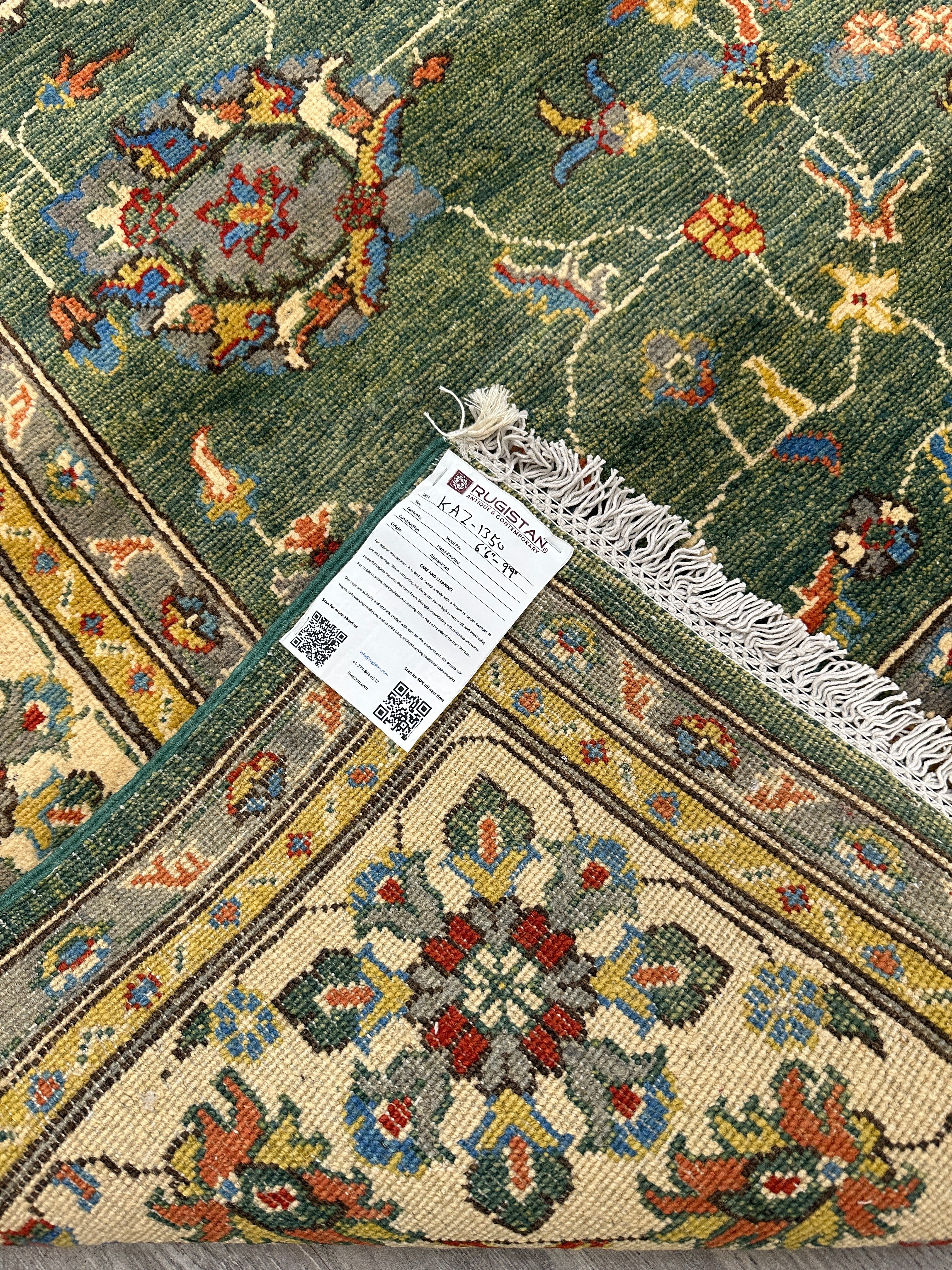 Hand-Knotted Afghani Kazak Sultani Wool Rug – 6’6″  x  9’9″
