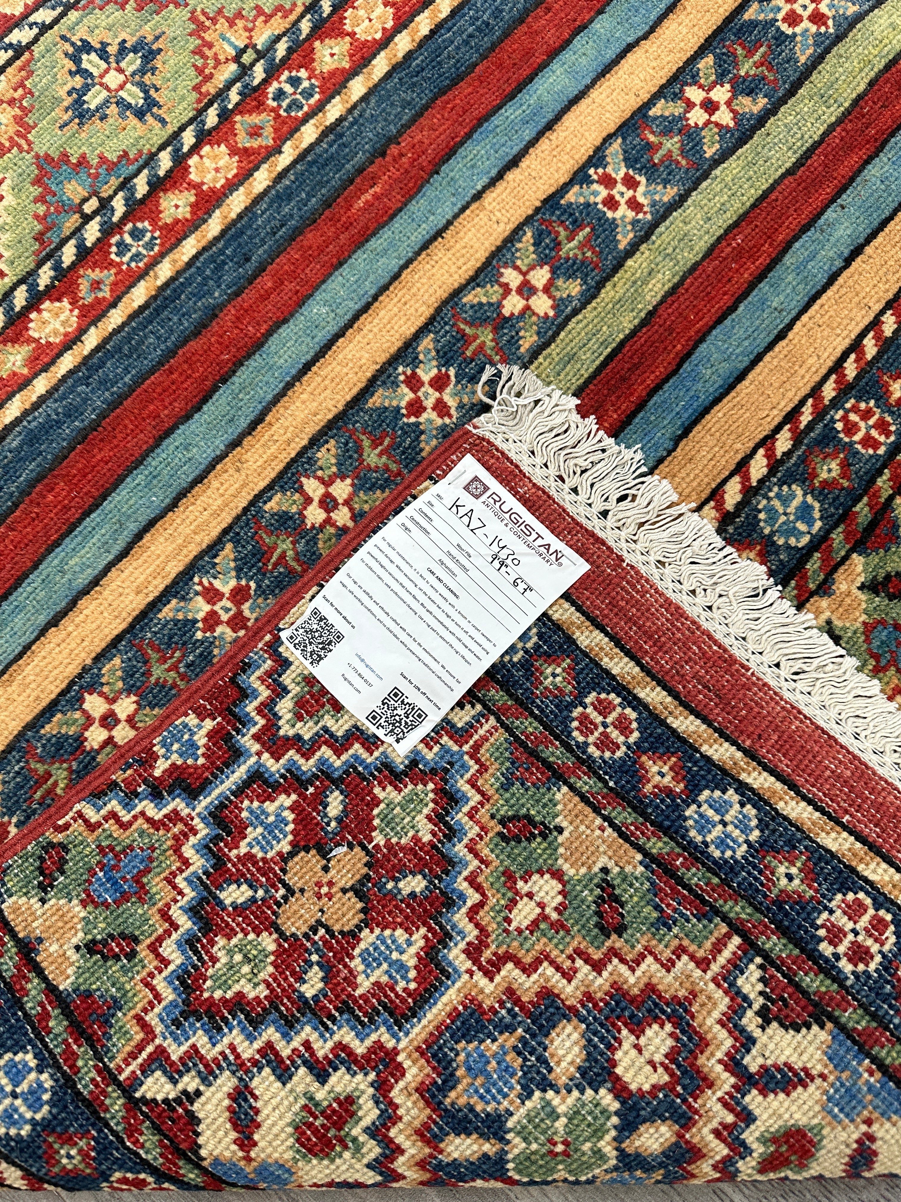 Hand-Knotted Afghani Khorjeen Wool Rug – 6’7″ x 9’9”