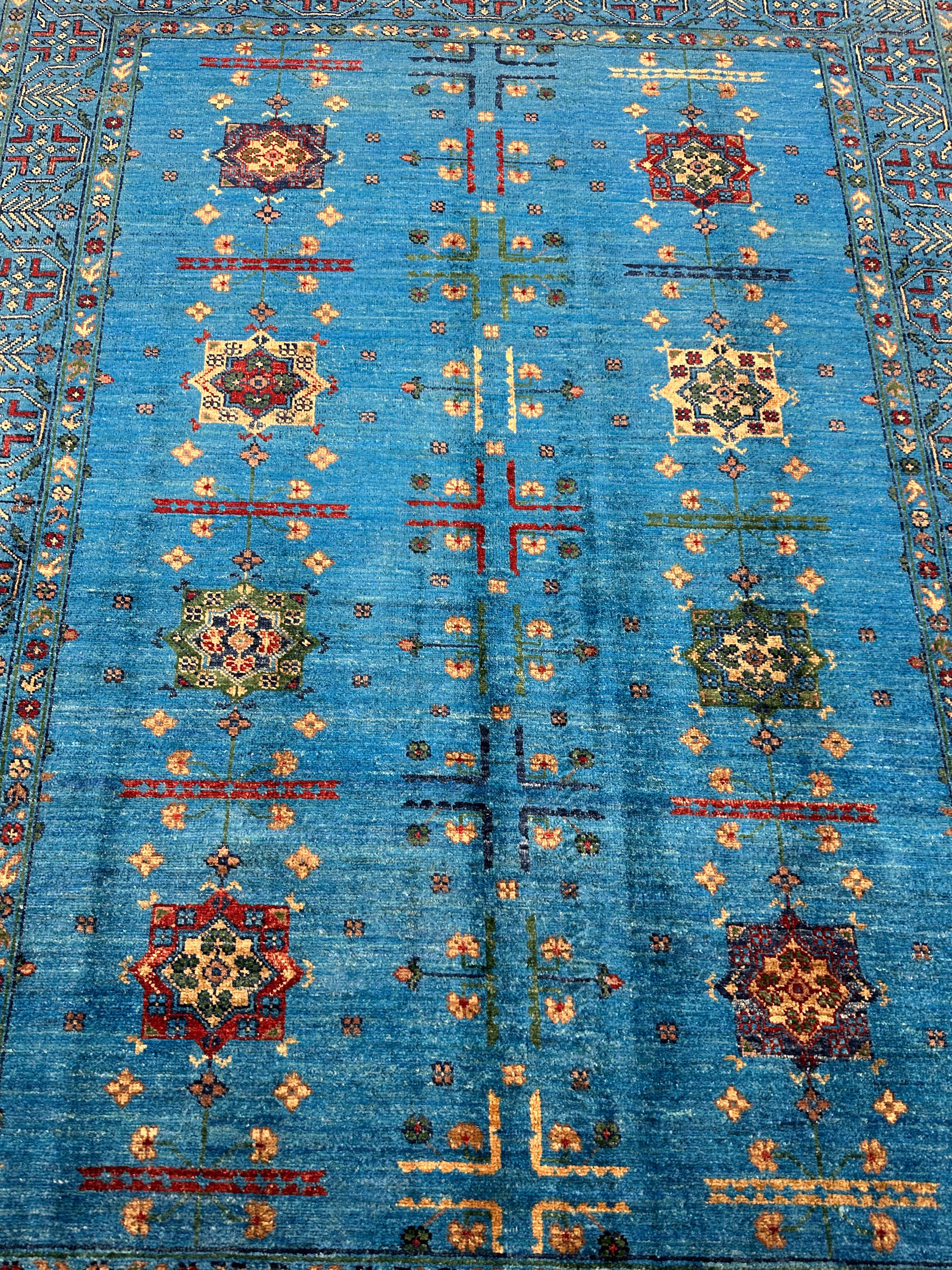 Hand-Knotted Afghani Chobi Ghazni Wool Rug | Geometric Design | 5′ x 7′
