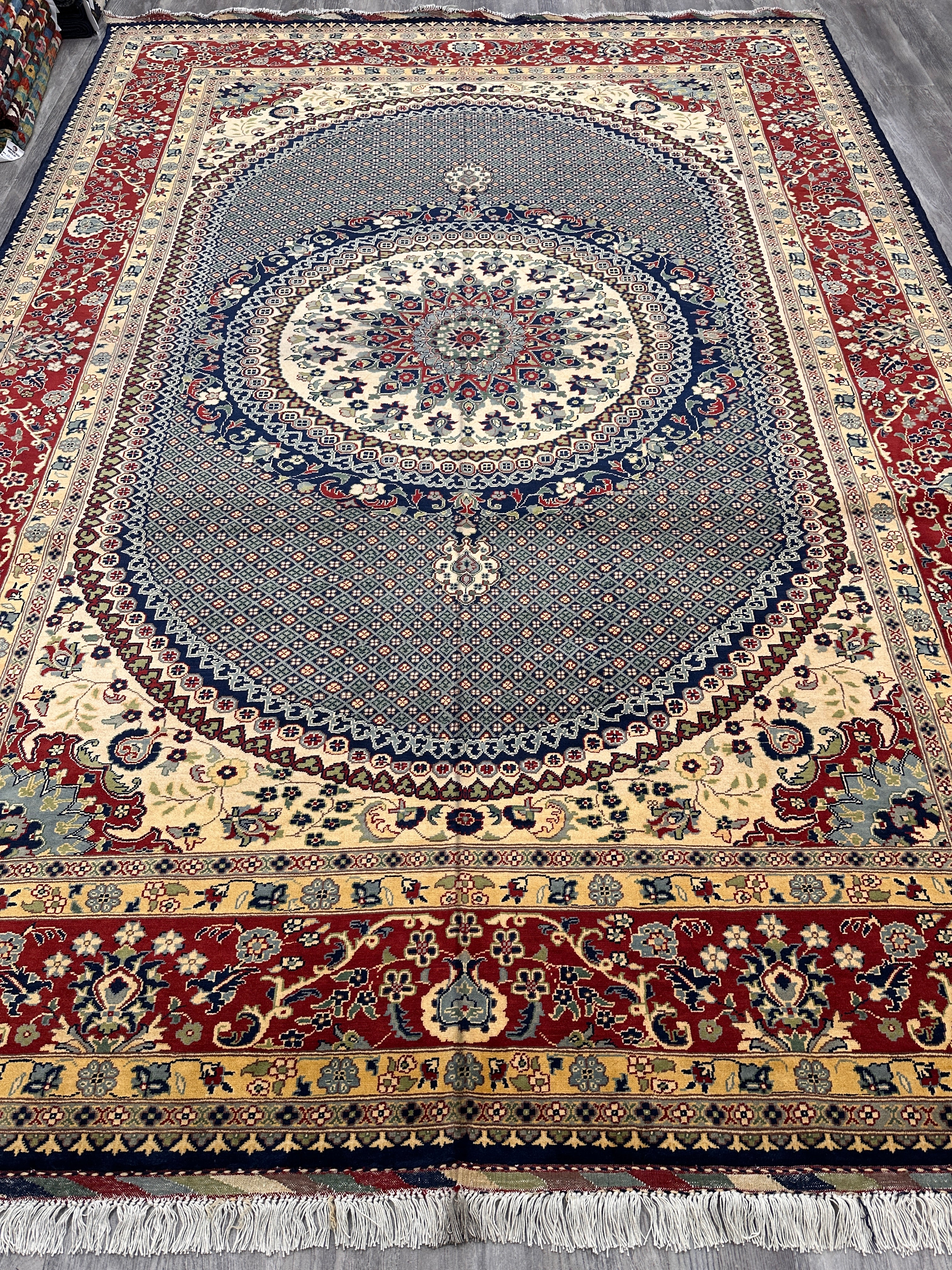 Hand-Knotted Afghani Rezmahi Wool Rug | Tabriz Mahi Design | 9′ x 12′