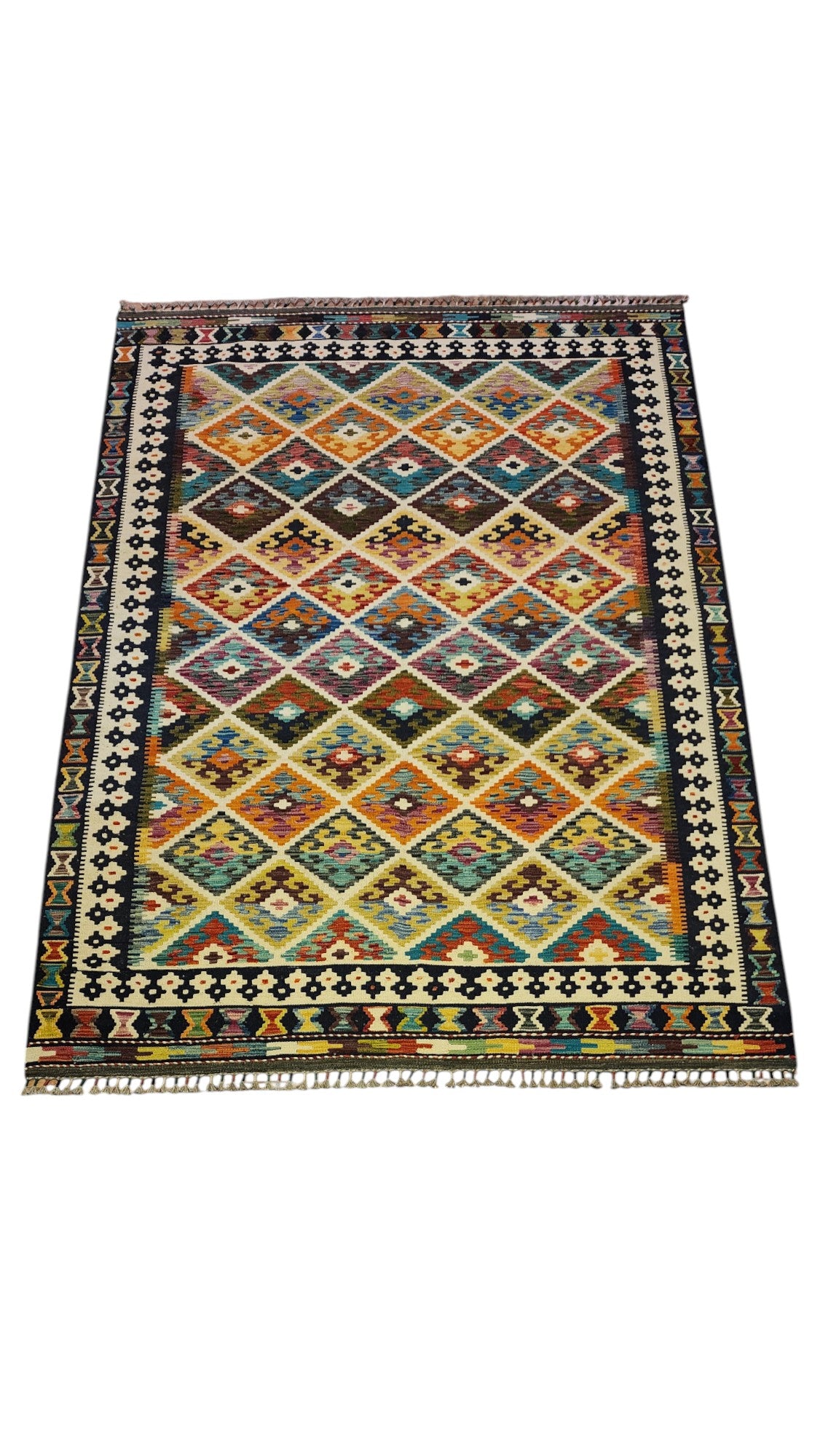 Hand-Woven Afghani Kilim Wool Rug 5'10" x 8'2"