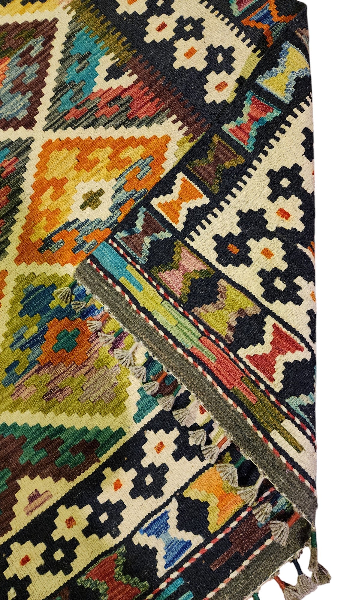 Hand-Woven Afghani Kilim Wool Rug 5'10" x 8'2"