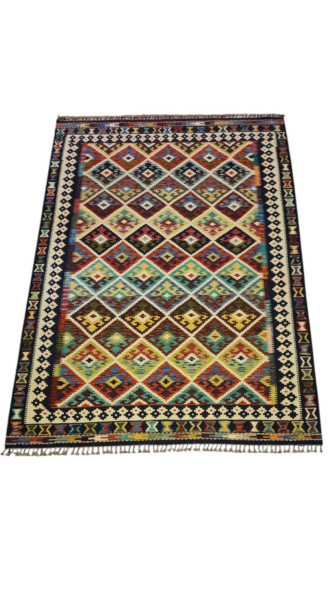 Hand-Woven Afghani Kilim Wool Rug 5'10" x 8'6"