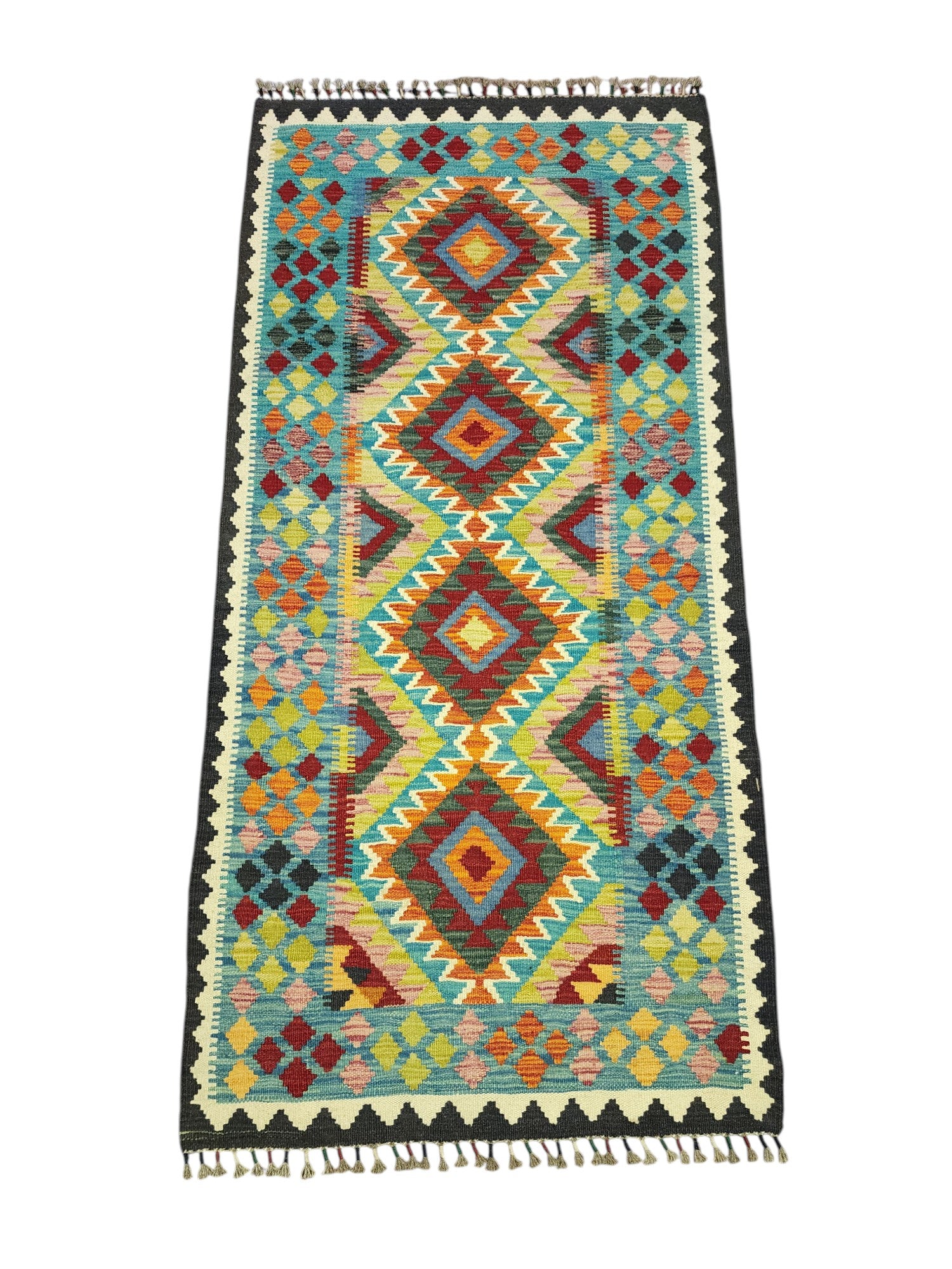 Hand-Woven Afghani Kilim Wool Rug 3'2" x 6'7"