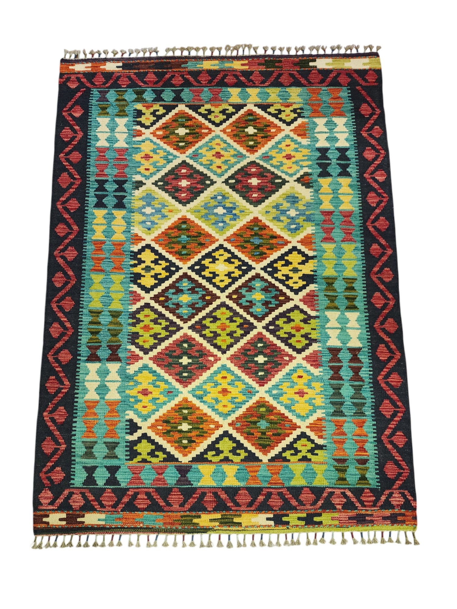 Hand-Woven Afghani Kilim Wool Rug 4'4" x 6'1"