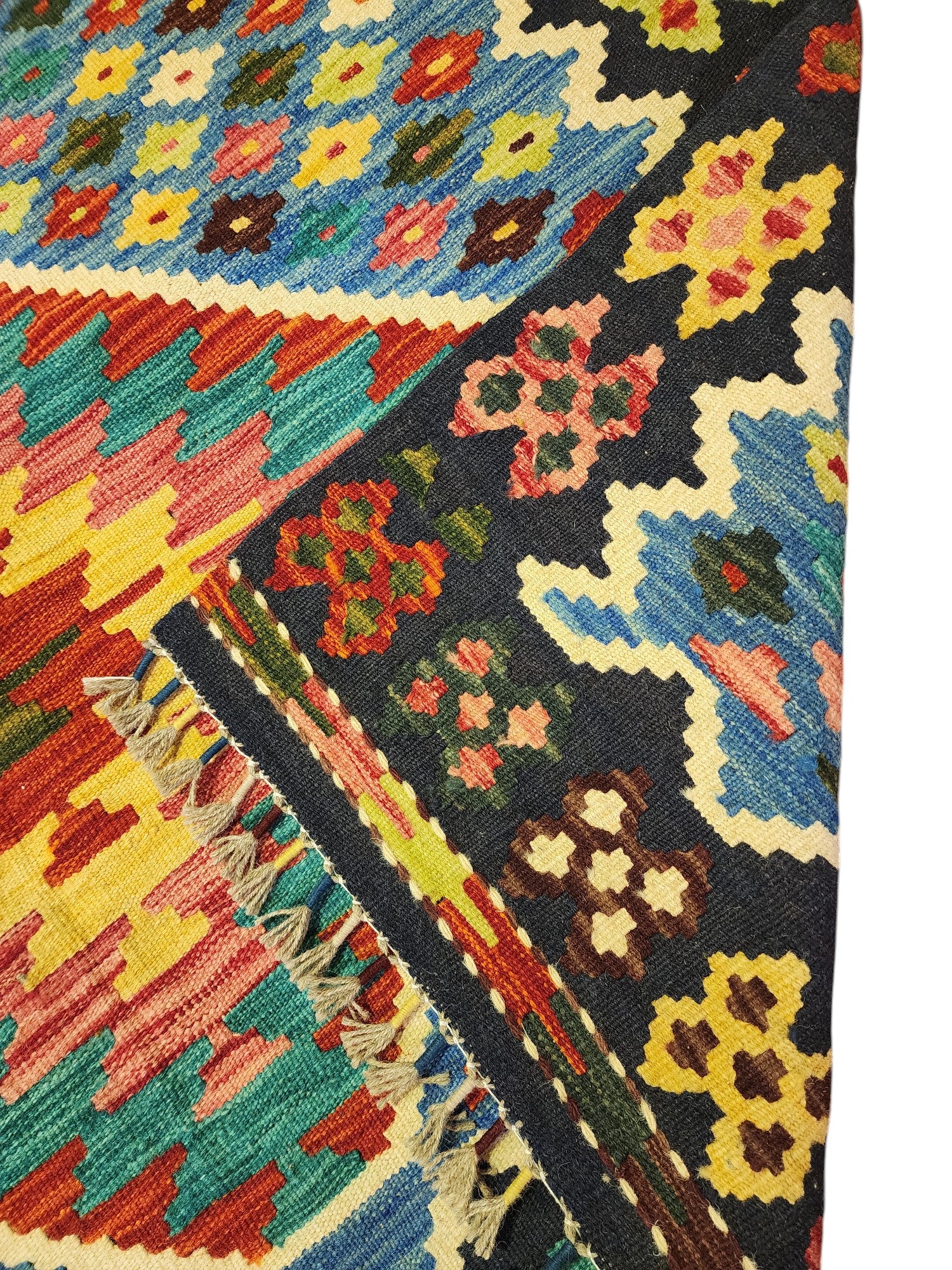 Hand-Woven Afghani Kilim Wool Rug 4'3" x 5'11"