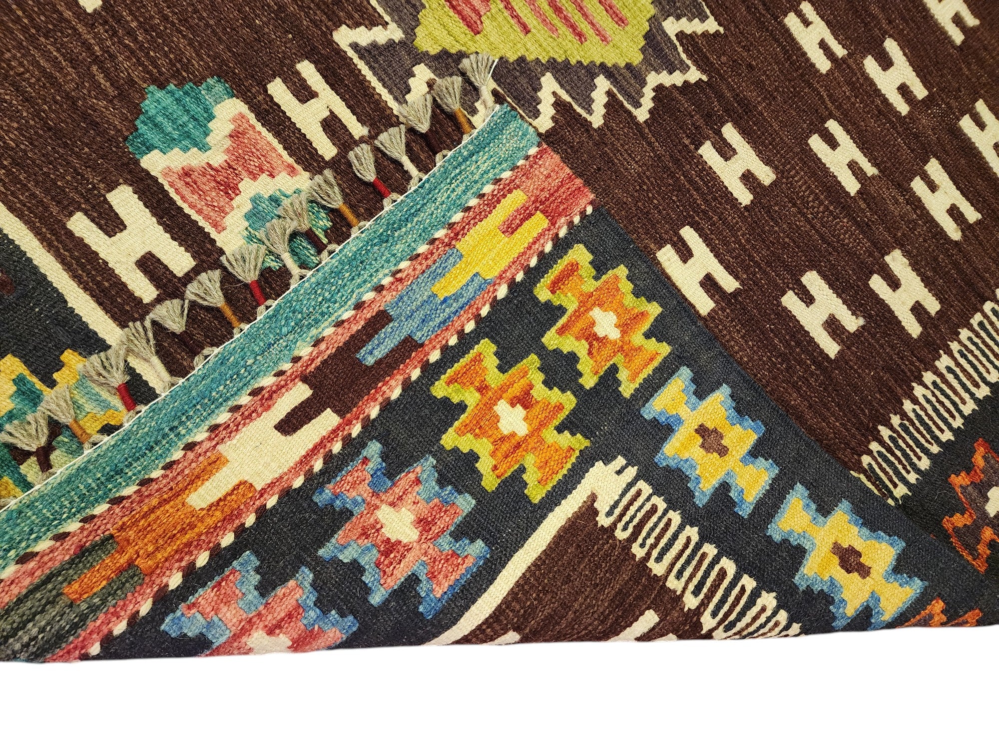 Hand-Woven Afghani Kilim Wool Rug 4'1" x 5'8"