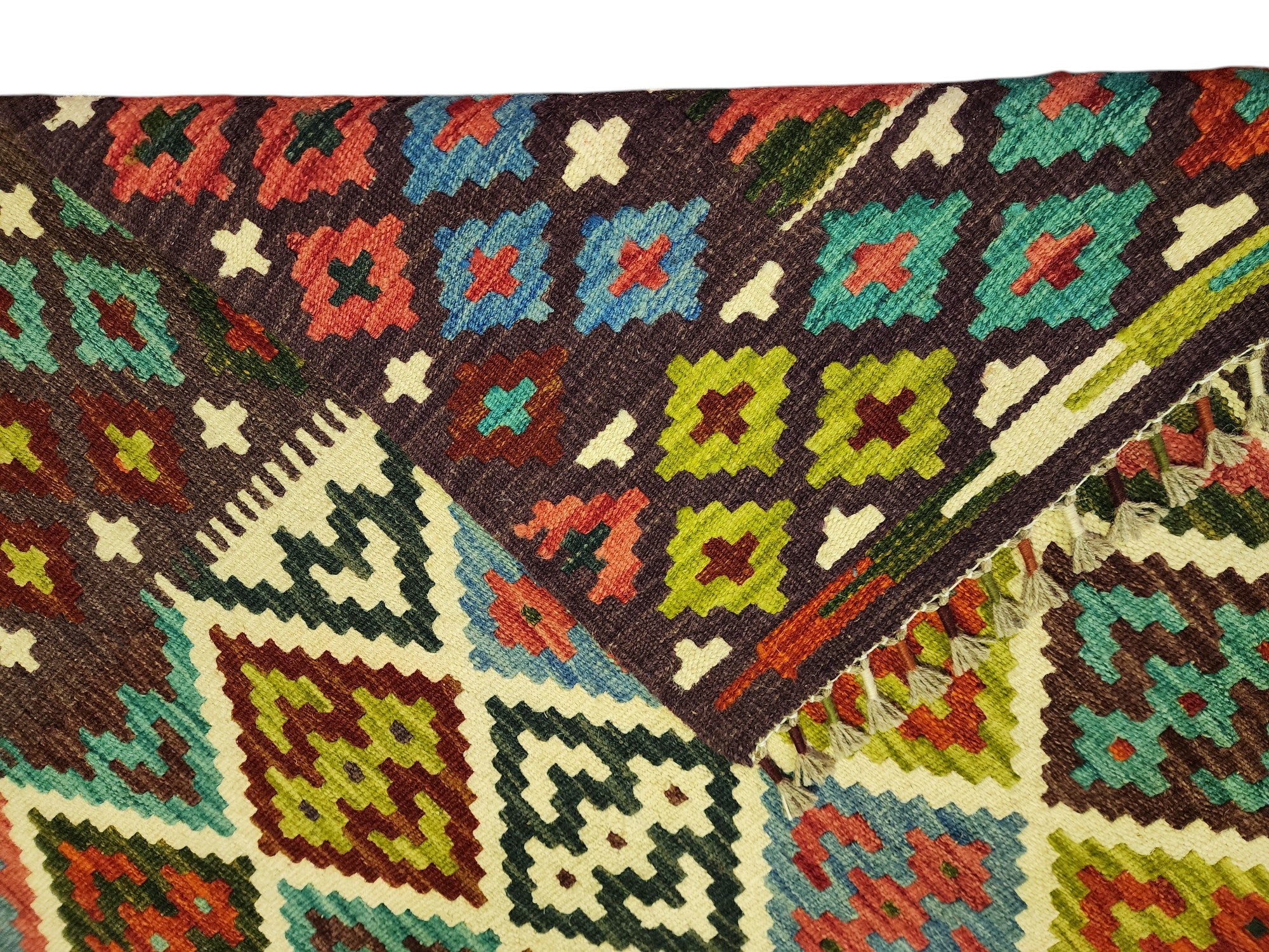 Hand-Woven Afghani Kilim Wool Rug 4'1" x 5'9"
