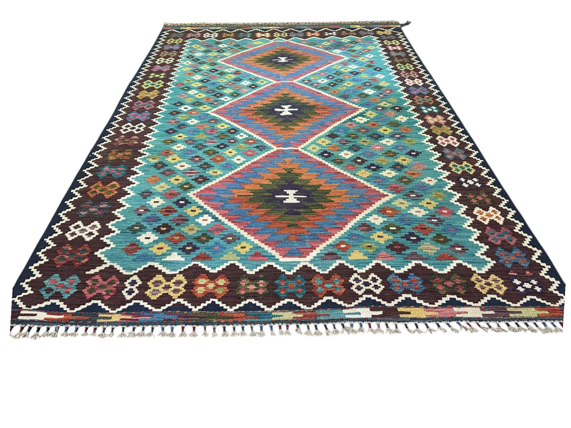 Hand-Woven Afghani Kilim Wool Rug 5'8" x 8'3"