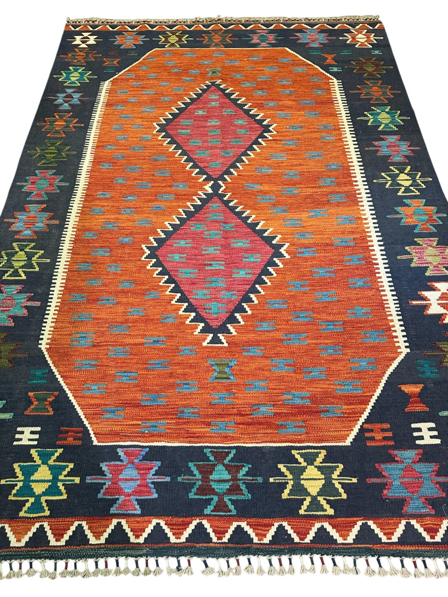 Hand-Woven Afghani Kilim Wool Rug 5'1" x 6'11"