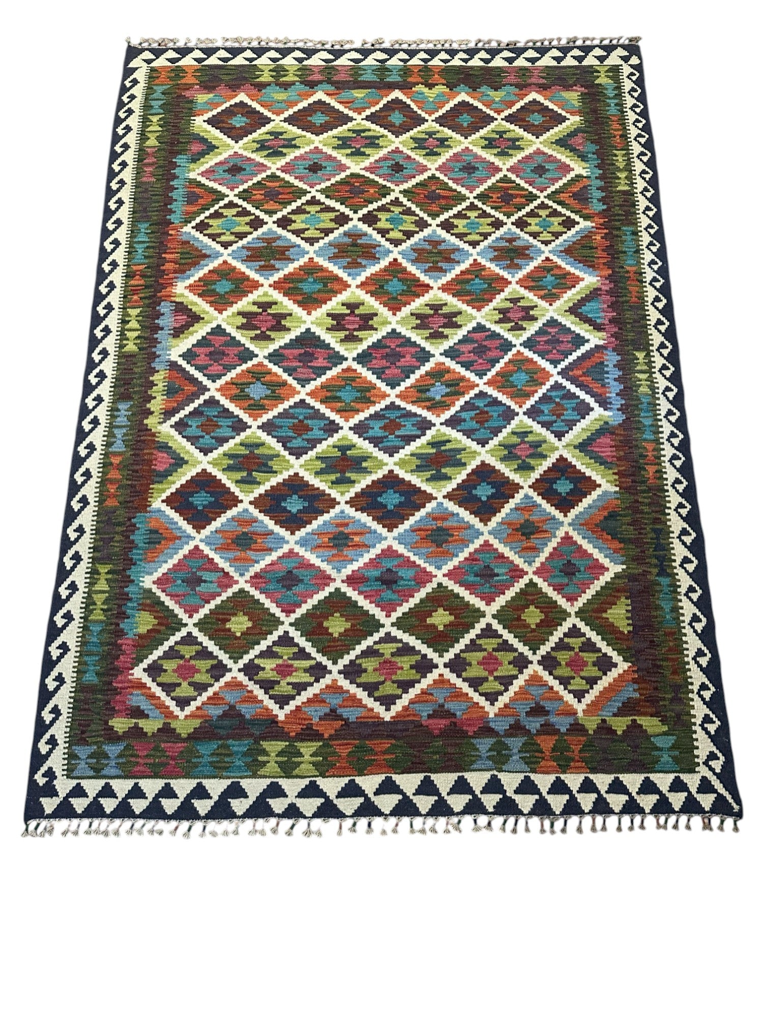 Hand-Woven Afghani Kilim Wool Rug 5'11" x 8'4"