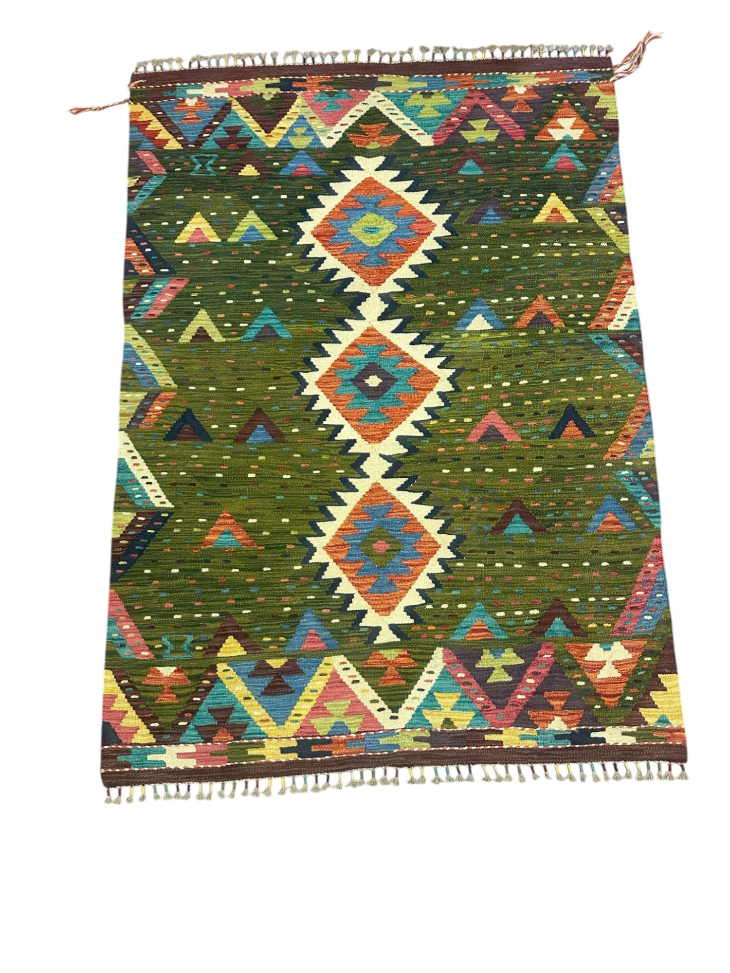 Hand-Woven Afghani Kilim Wool Rug 4'2" x 5'10"