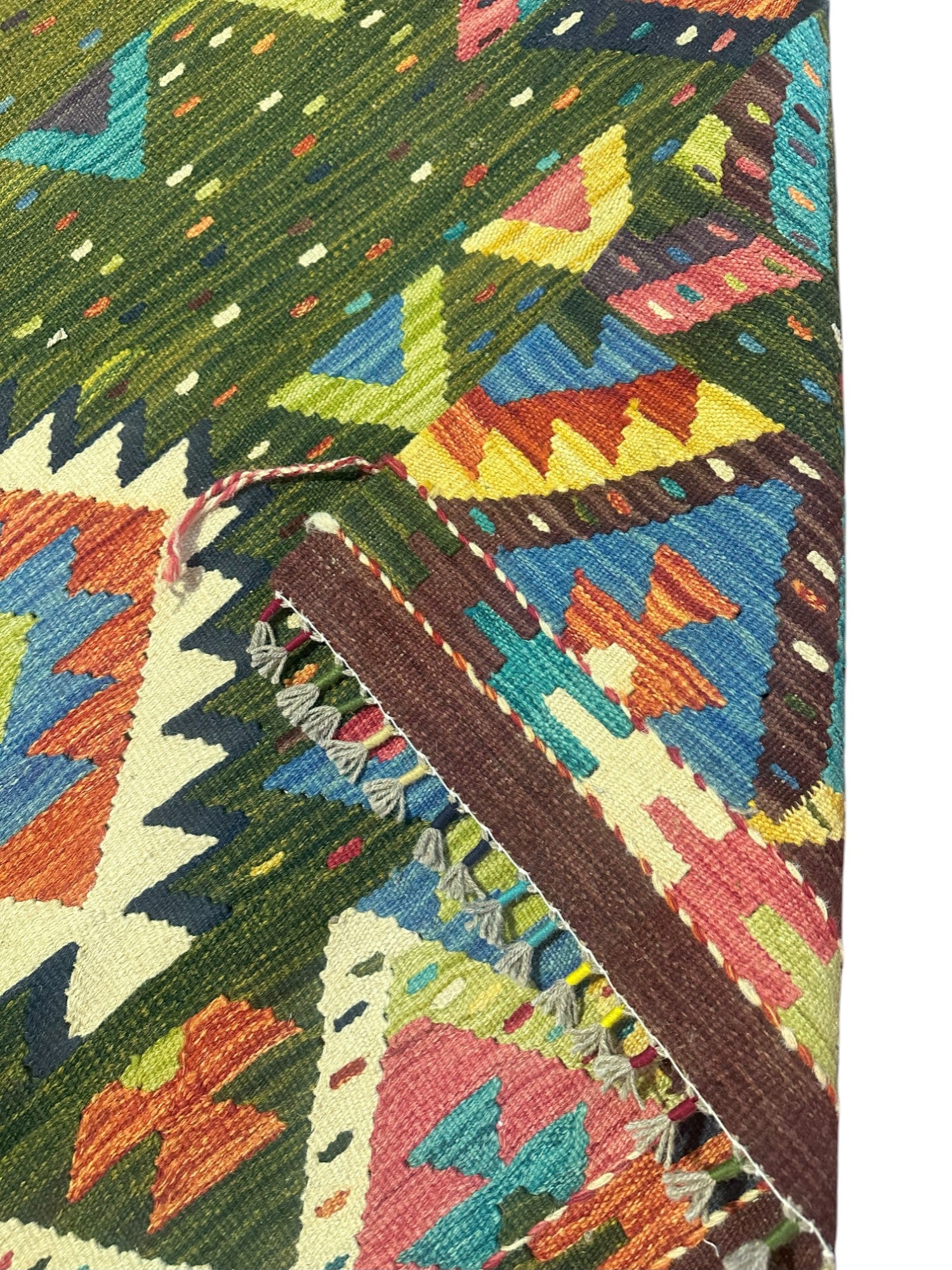 Hand-Woven Afghani Kilim Wool Rug 4'2" x 5'10"