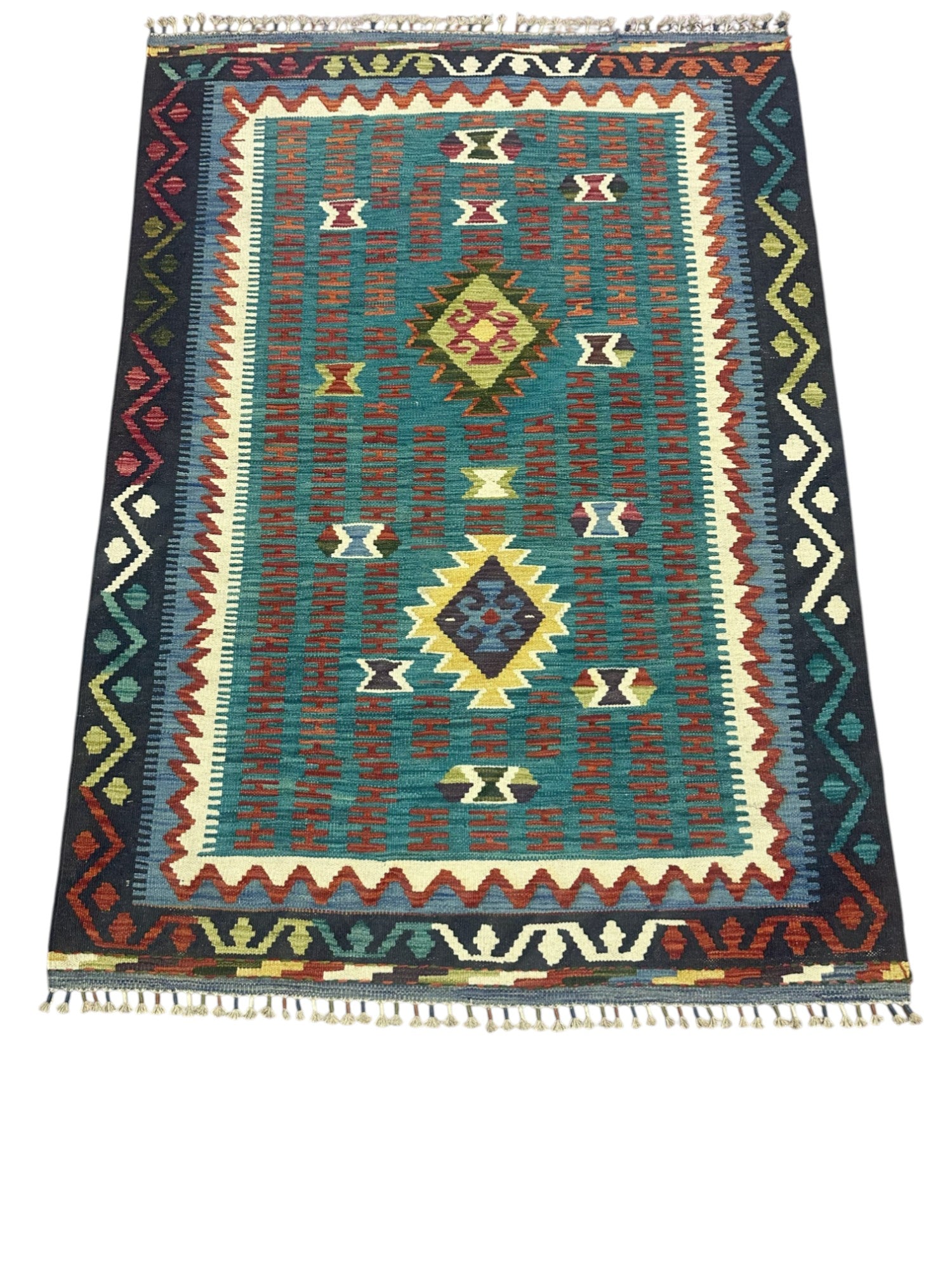 Hand-Woven Afghani Kilim Wool Rug 4'1" x 5'9"