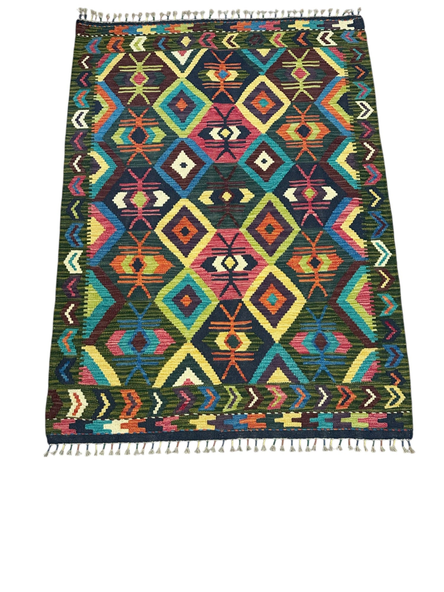 Hand-Woven Afghani Kilim Wool Rug 4'2" x 5'9"