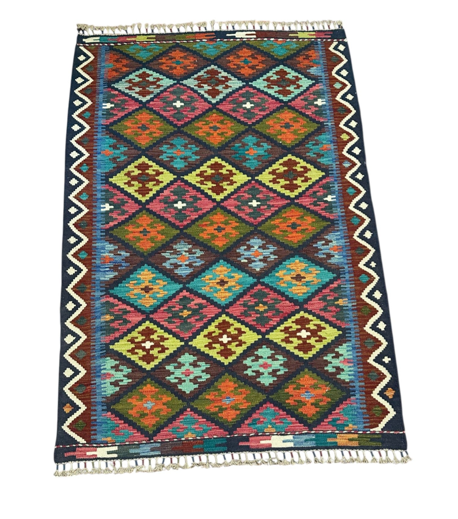 Hand-Woven Afghani Kilim Wool Rug 4'1" x 6'