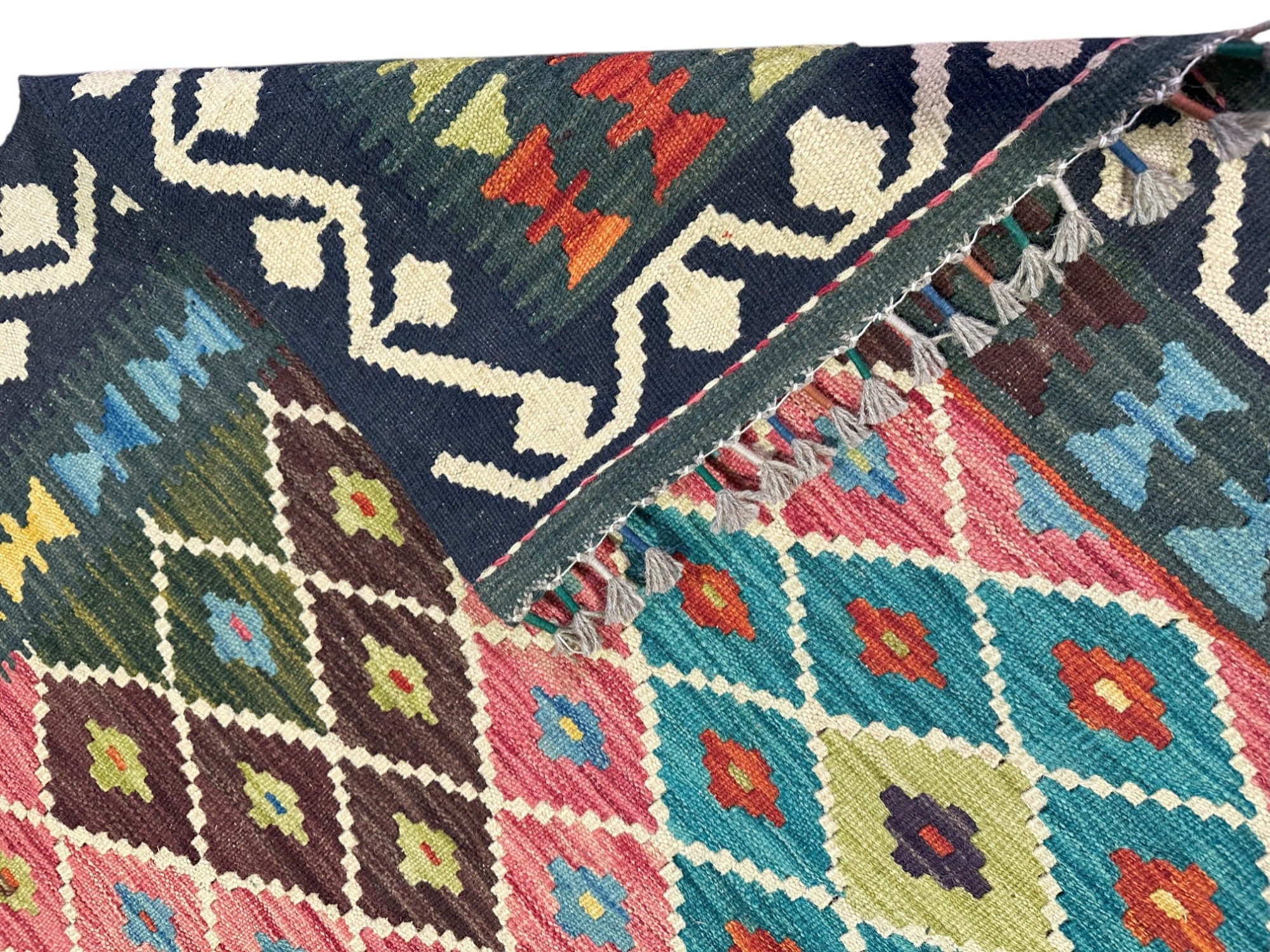 Hand-Woven Afghani Kilim Wool Rug 4'2" x 5'9"