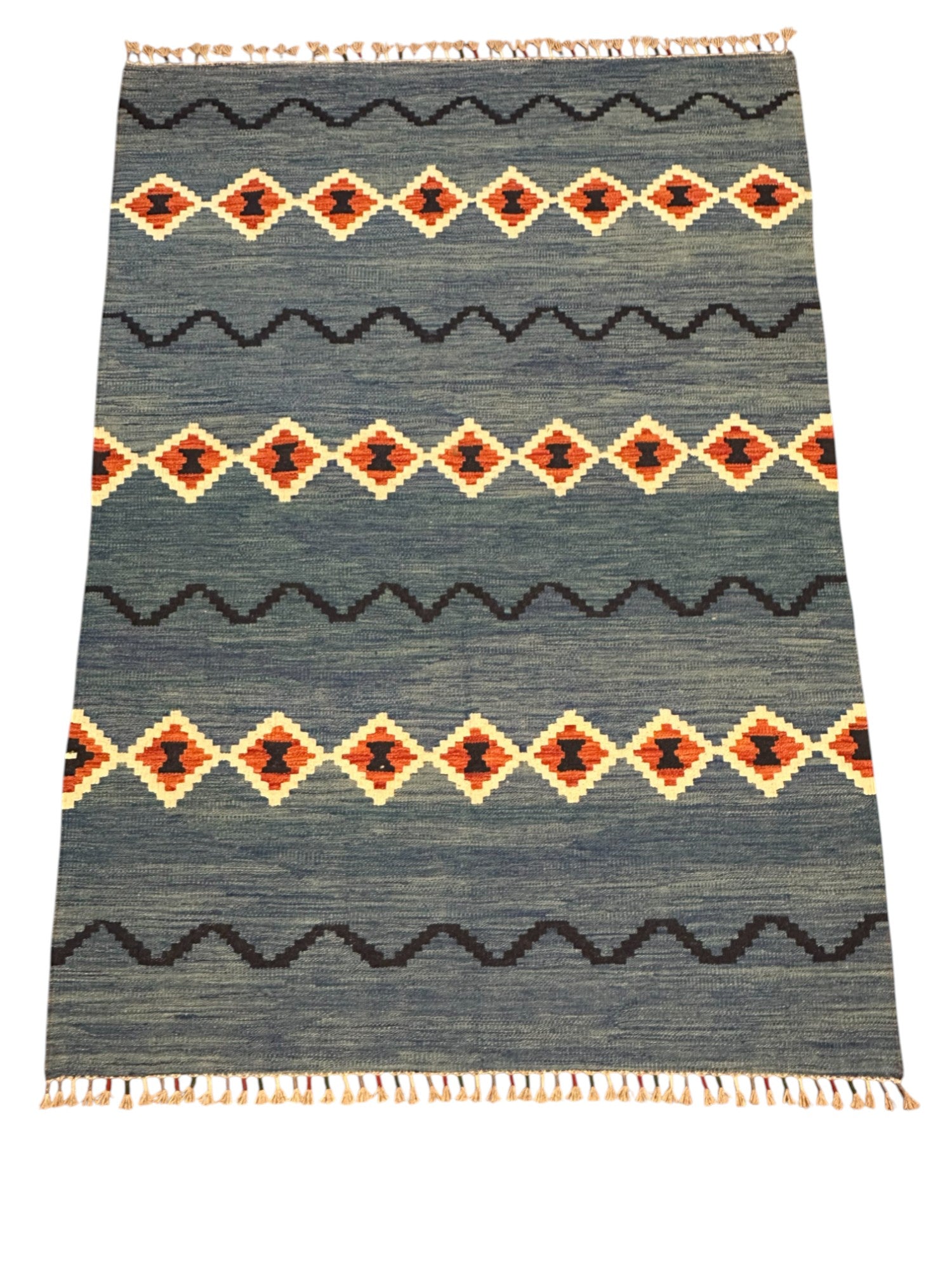 Hand-Woven Afghani Kilim Wool Rug 4'1" x 5'10"