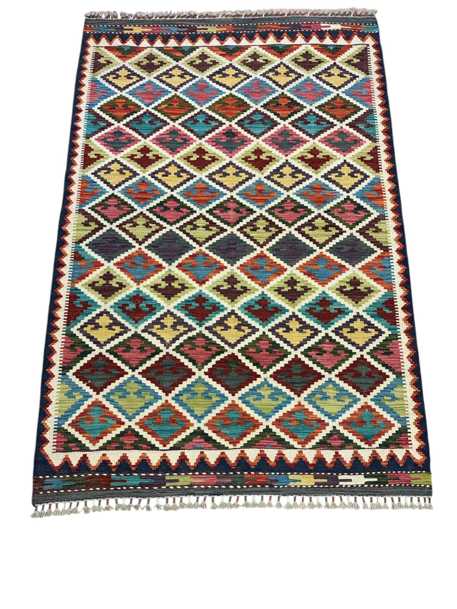 Hand-Woven Afghani Kilim Wool Rug 4'1" x 6'1"