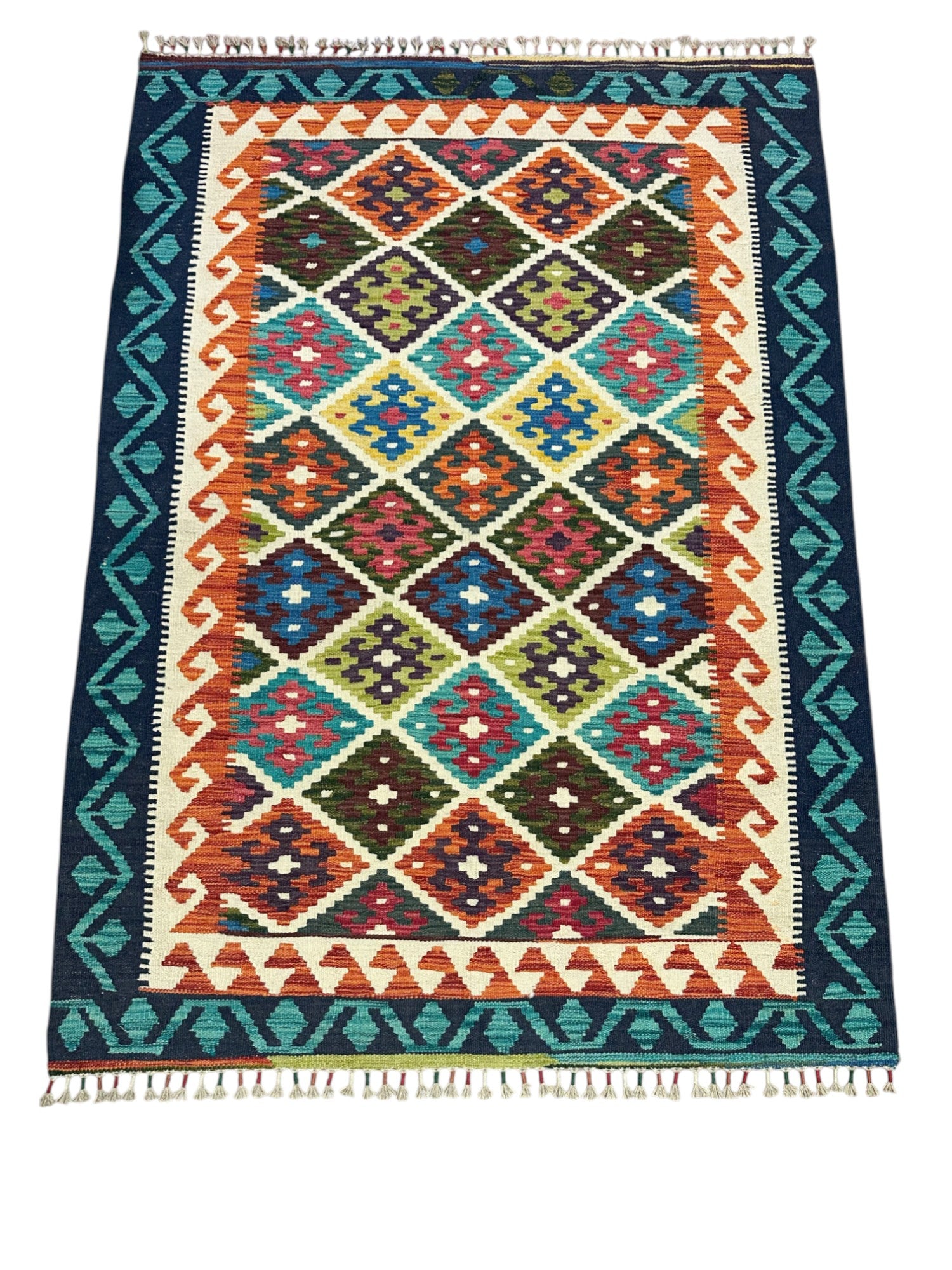Hand-Woven Afghani Kilim Wool Rug 4'4" x 6'