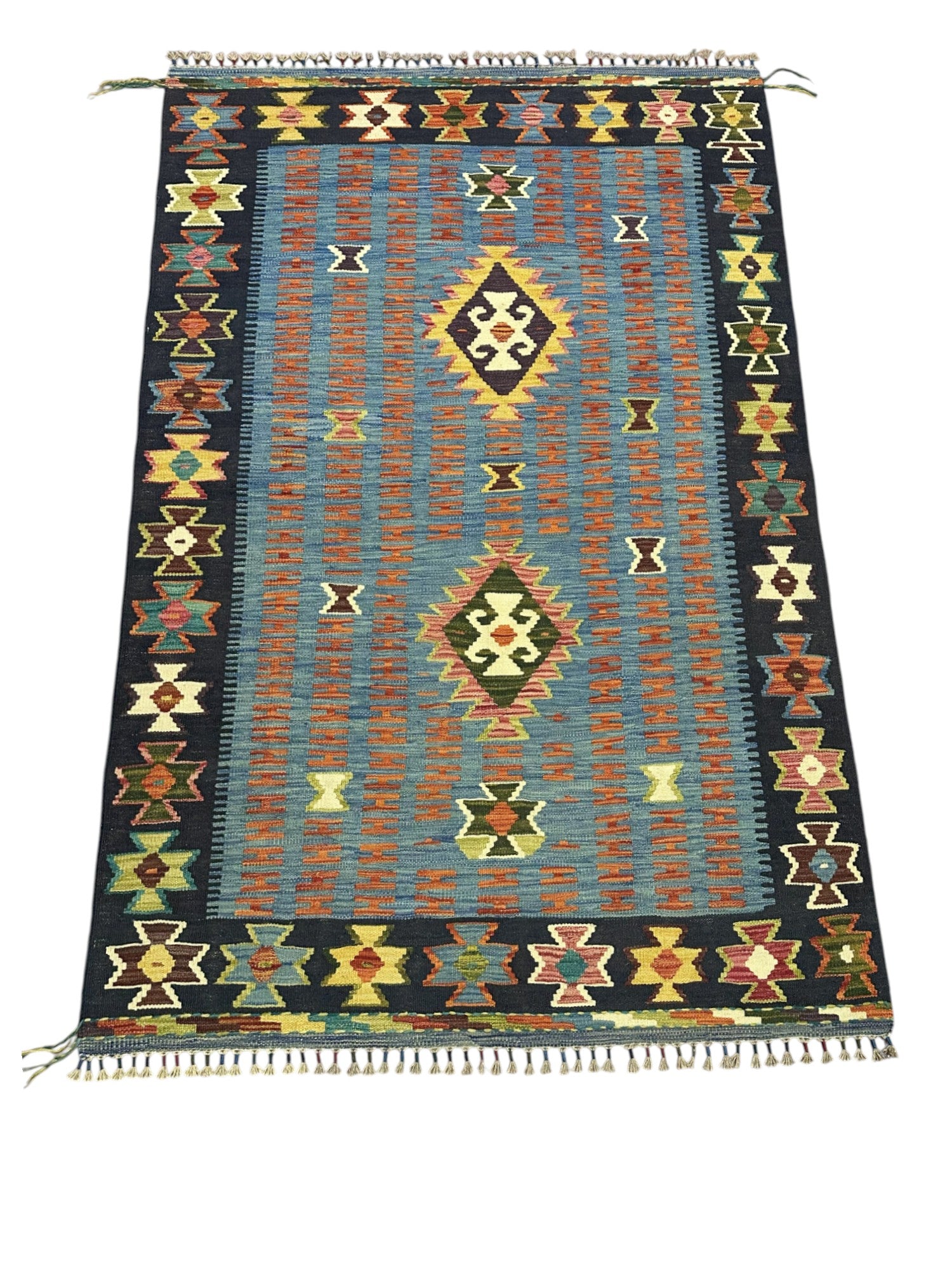 Hand-Woven Afghani Kilim Wool Rug 4'1" x 6'2"