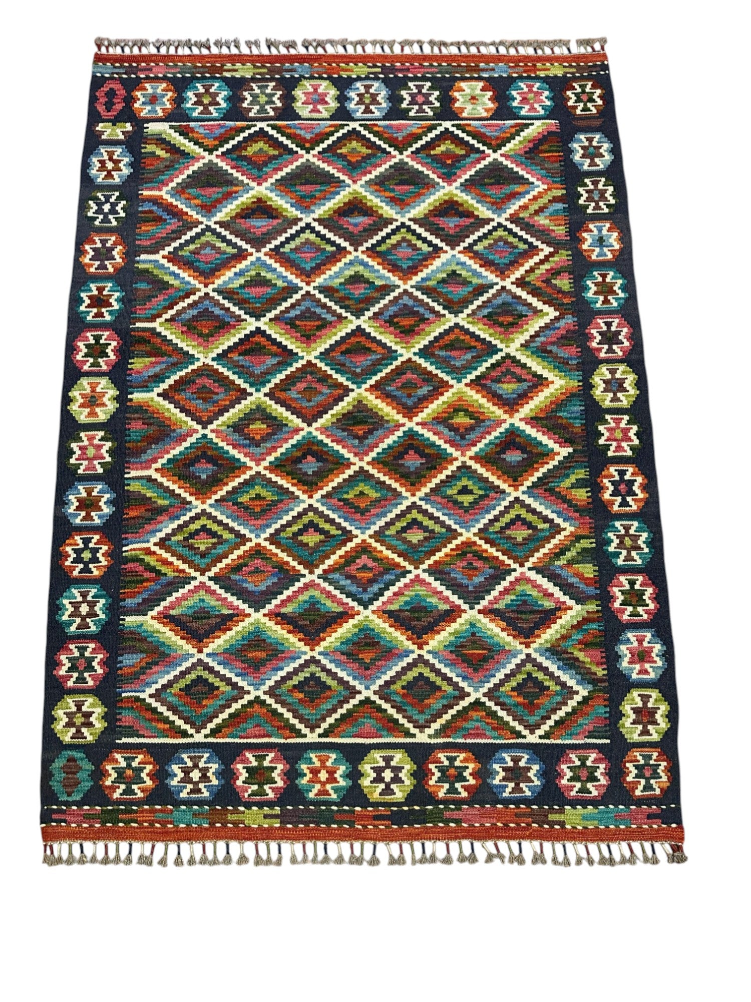 Hand-Woven Afghani Kilim Wool Rug 4'2" x 5'10"